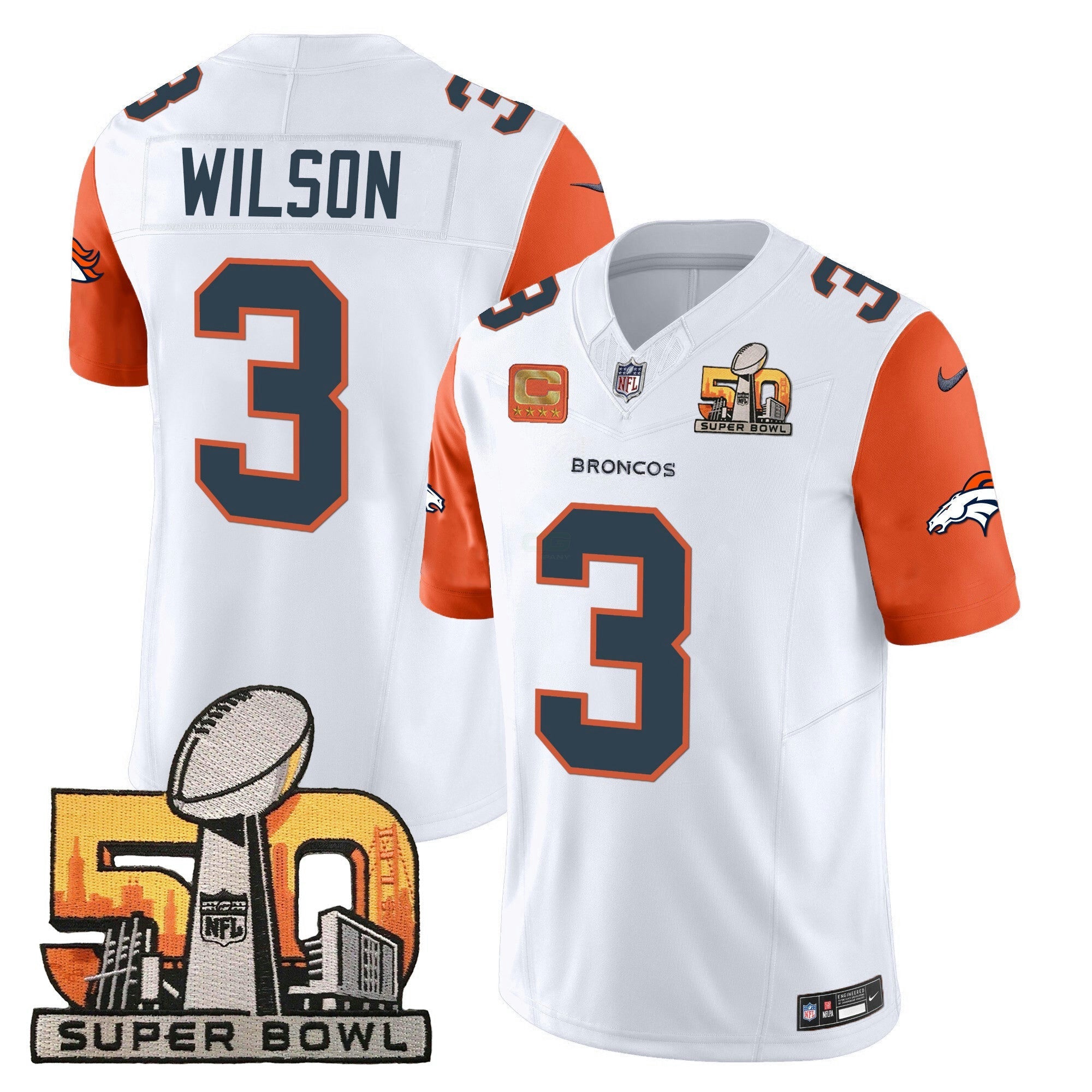 Camisa NFL Russell Wilson Denver Super Bowl 50 Patch Vapor Jersey