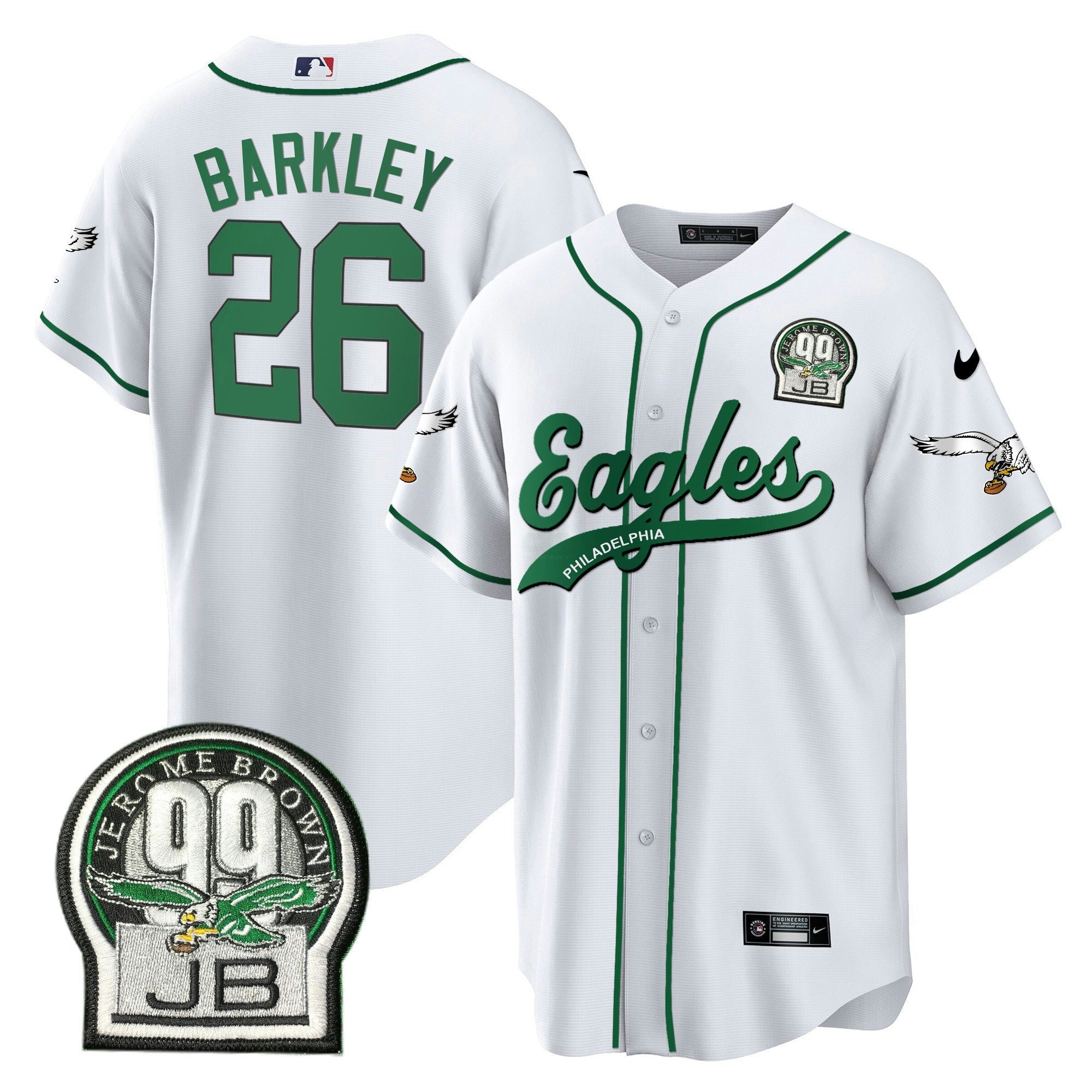 Camisa NFL Saquon Barkley Jerome Brown Retired Patch Kelly Green Jersey
