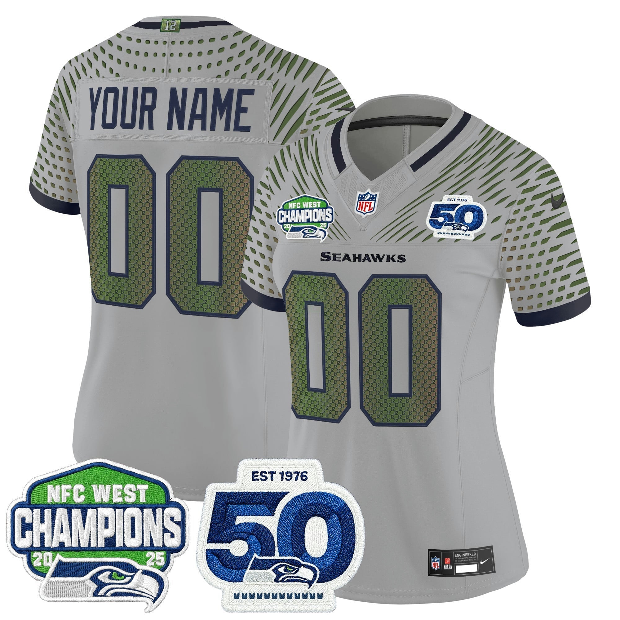 Camisa NFL Seattle 2025 NFC West Division Champions & 50th Anniversary Patch Vapor Limited Jersey