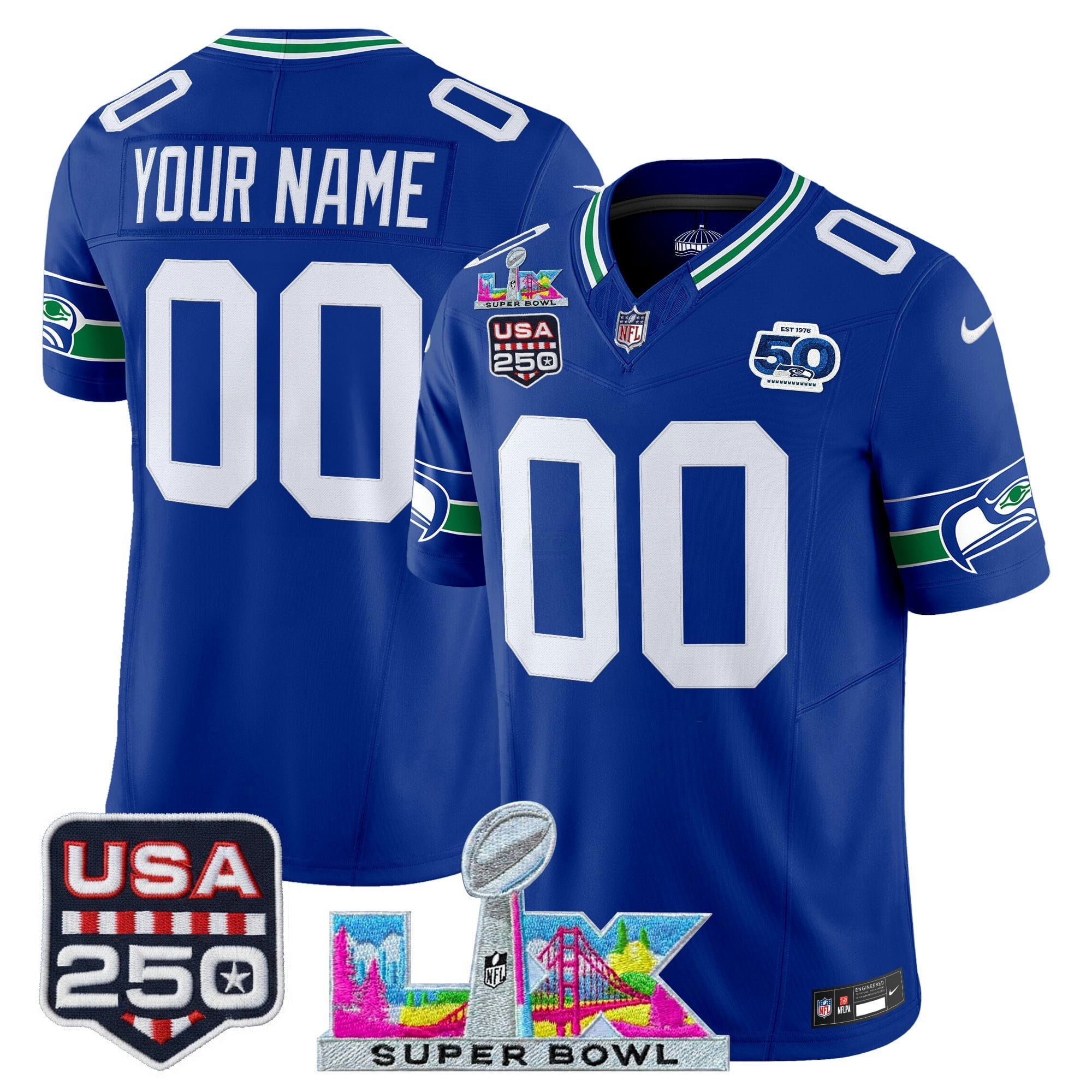 Camisa NFL Seattle “Super Bowl LX & United States 250th Anniversary Patch” Vapor Limited Jersey