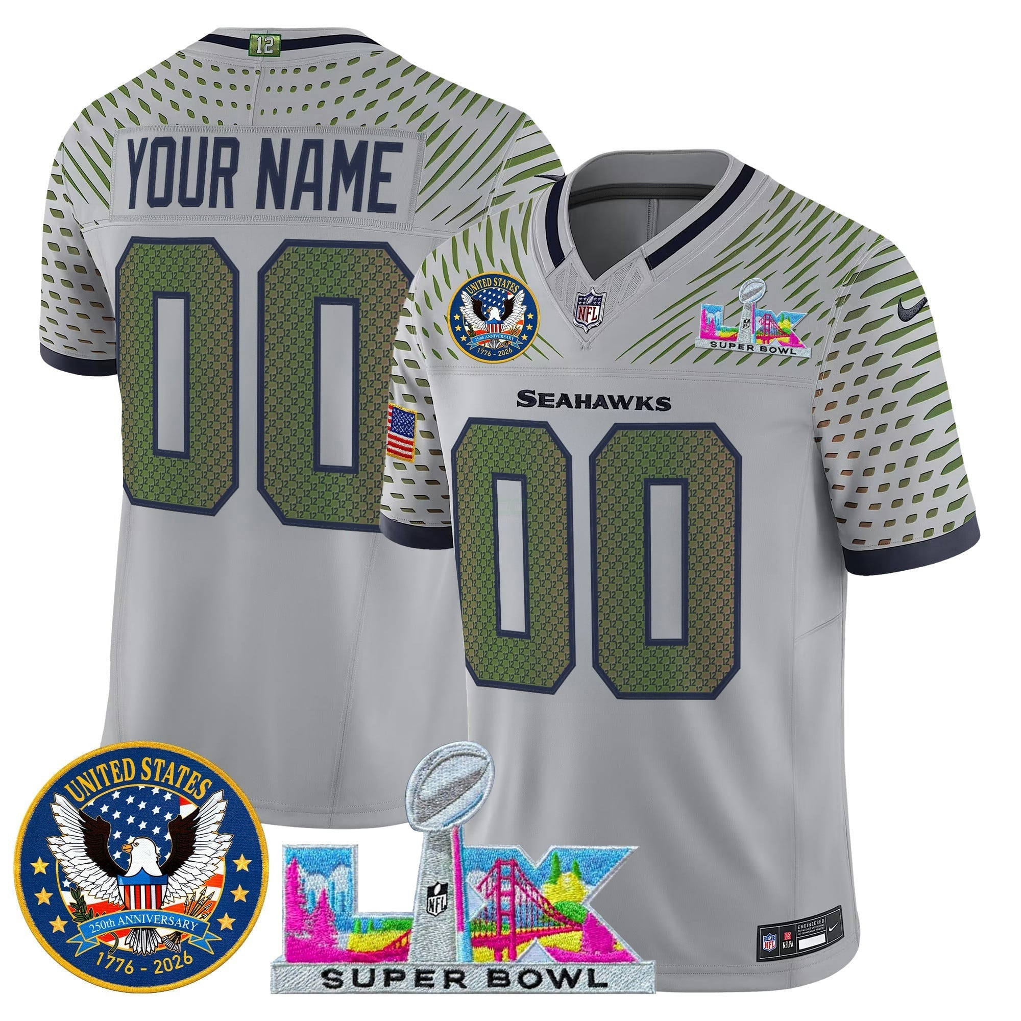 Camisa NFL Seattle “Super Bowl LX & United States 250th Patch” Vapor Limited Jersey