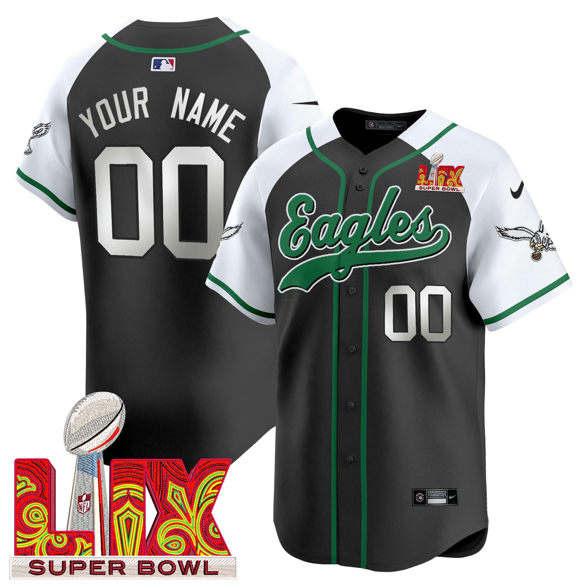 Camisa NFL Super Bowl LIX Patch Kelly Green Vapor Jersey