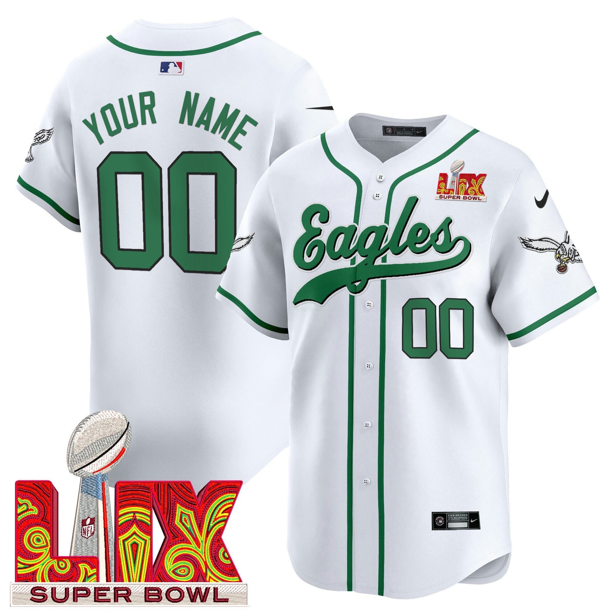 Camisa NFL Super Bowl LIX Patch Kelly Green Vapor Jersey V2