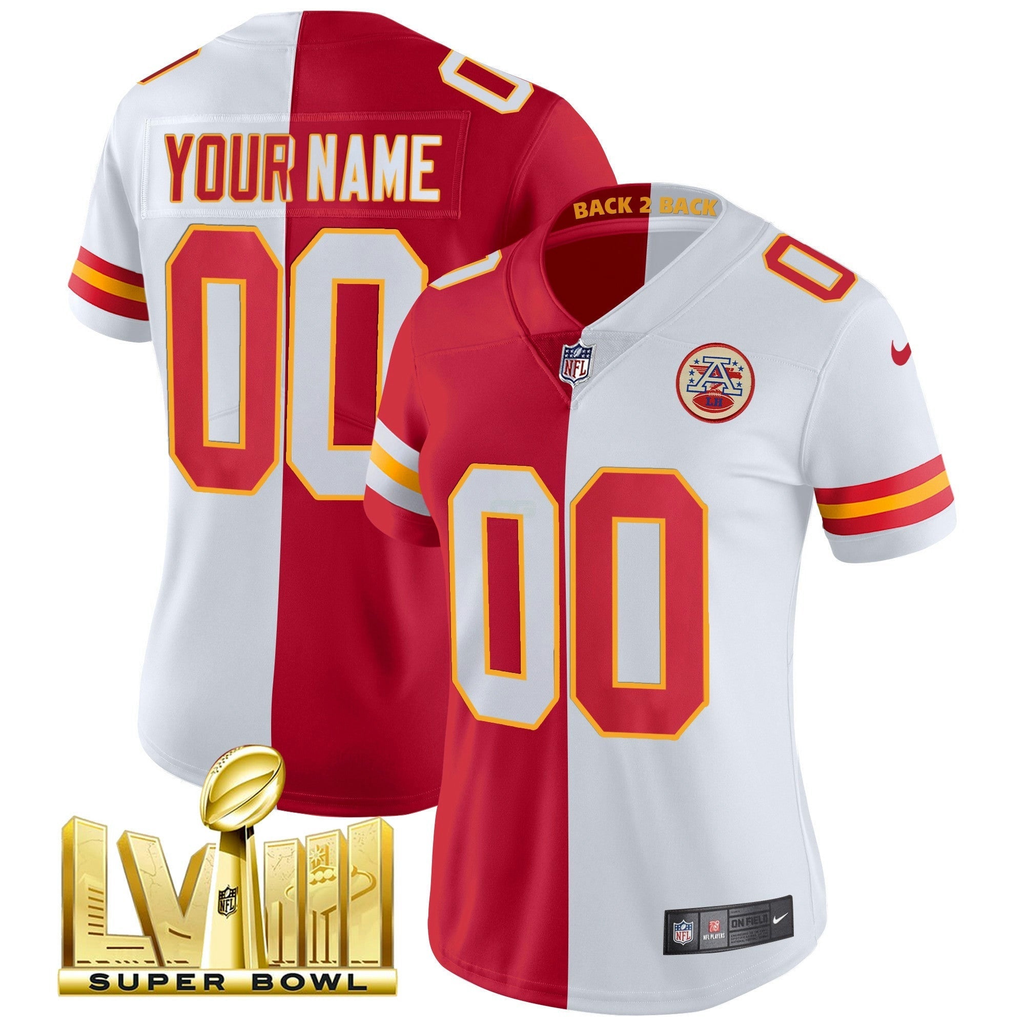 Camisa NFL Super Bowl LVIII & Back 2 Back Gold Patch Vapor Jersey V5