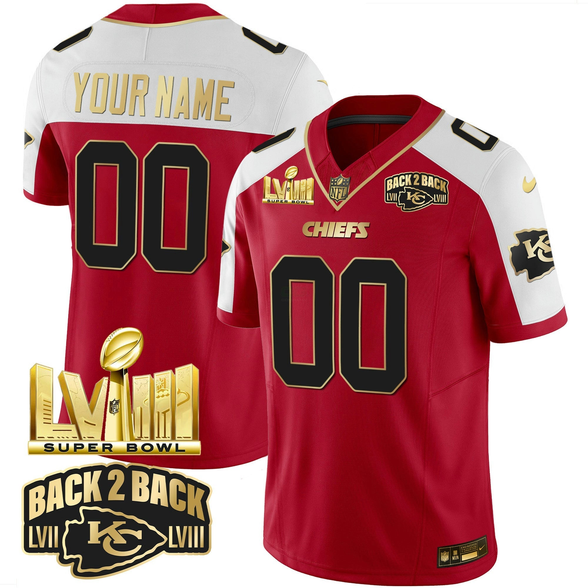 Camisa NFL Super Bowl LVIII & Back 2 Back Gold Patch Vapor Jersey