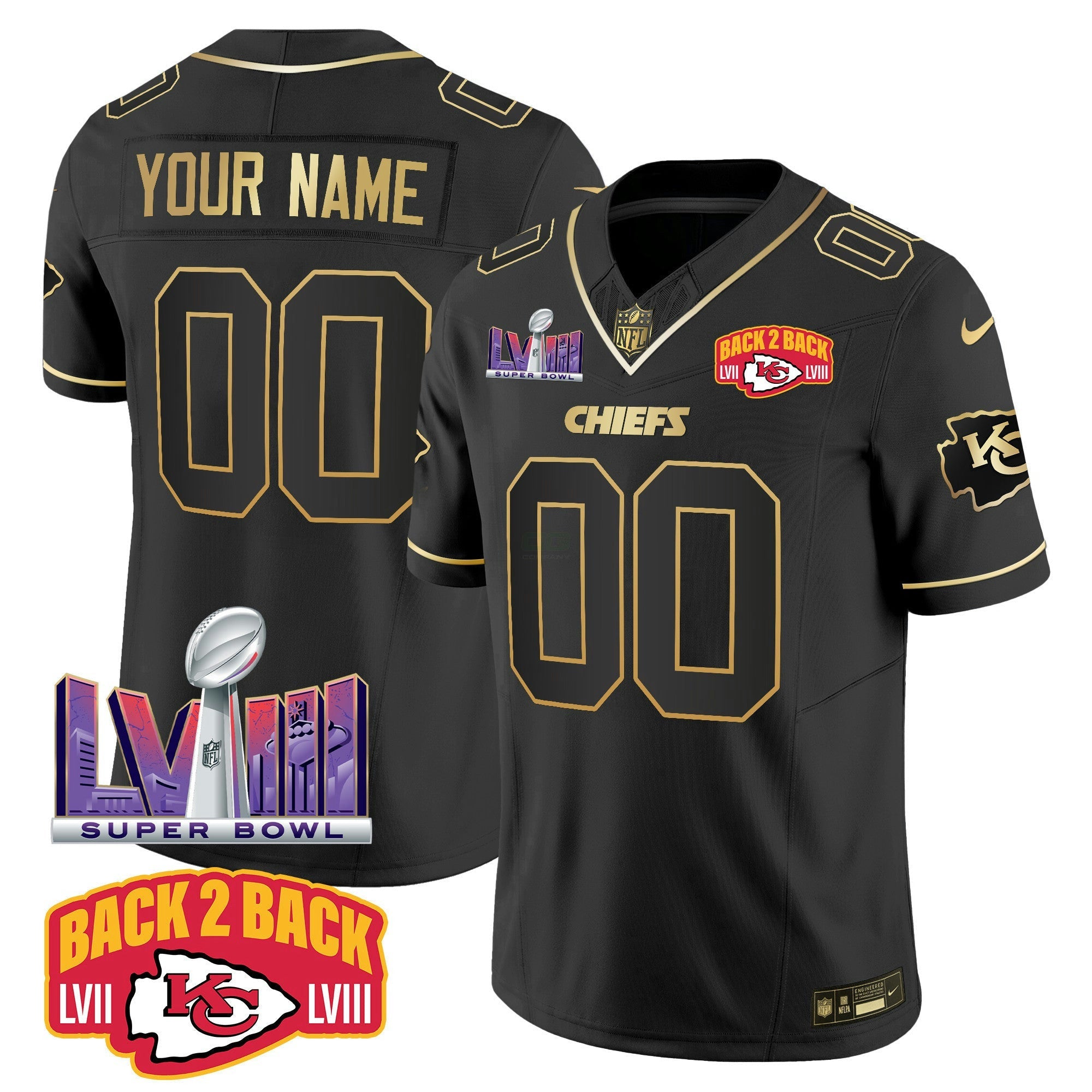 Camisa NFL Super Bowl LVIII & Back 2 Back Patch Vapor Jersey V2