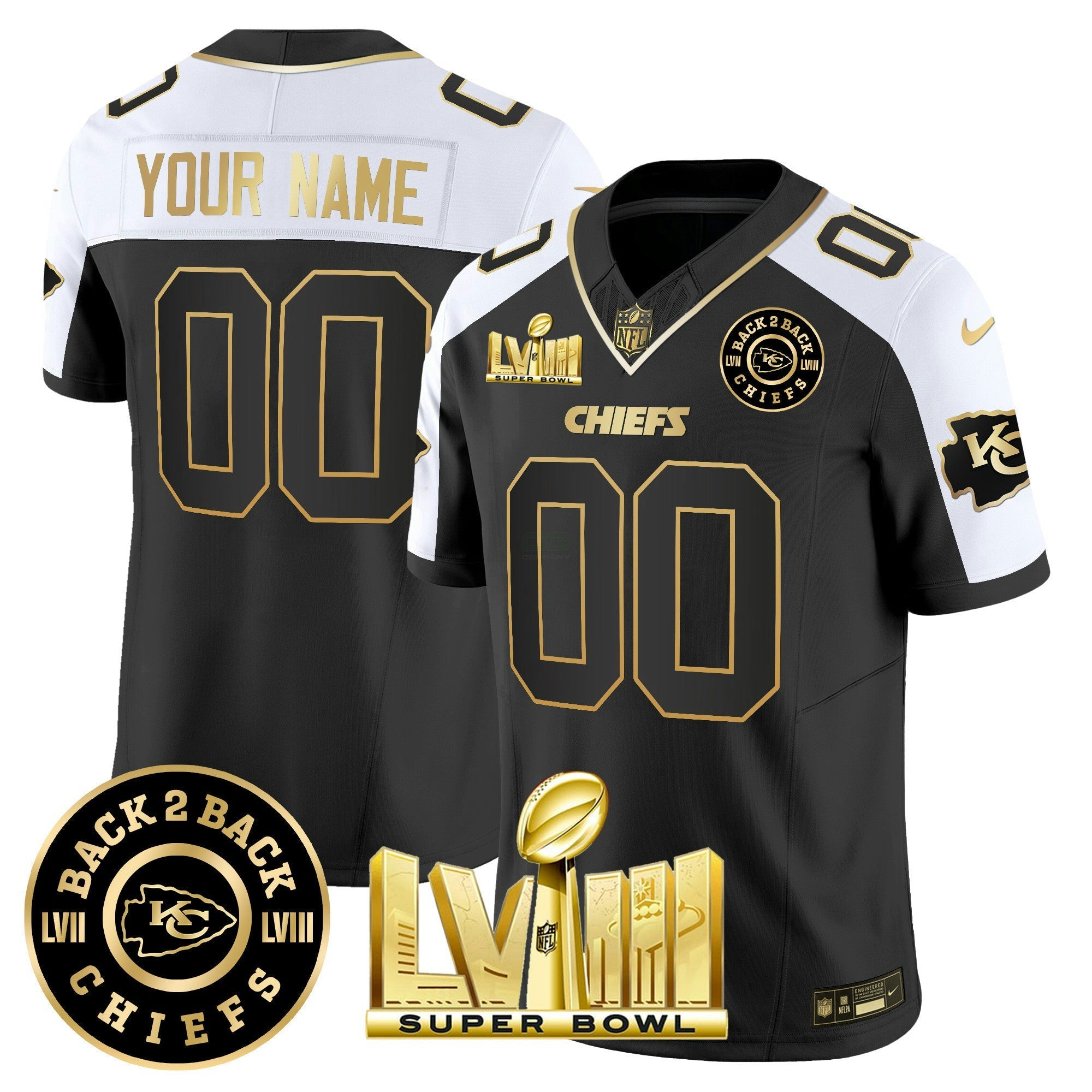 Camisa NFL Super Bowl LVIII & Back 2 Back Patch Vapor Jersey V4