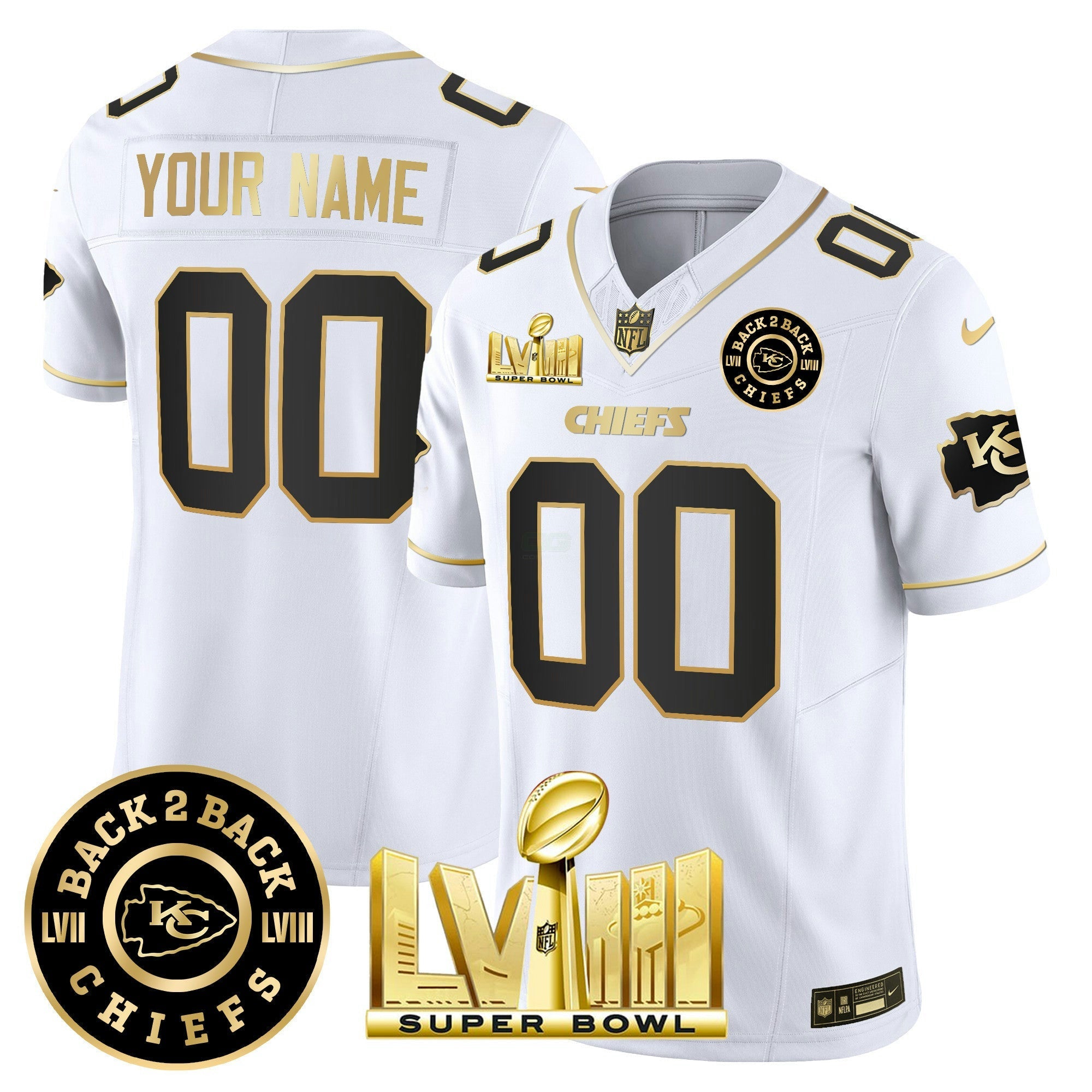 Camisa NFL Super Bowl LVIII & Back 2 Back Patch Vapor Jersey V4