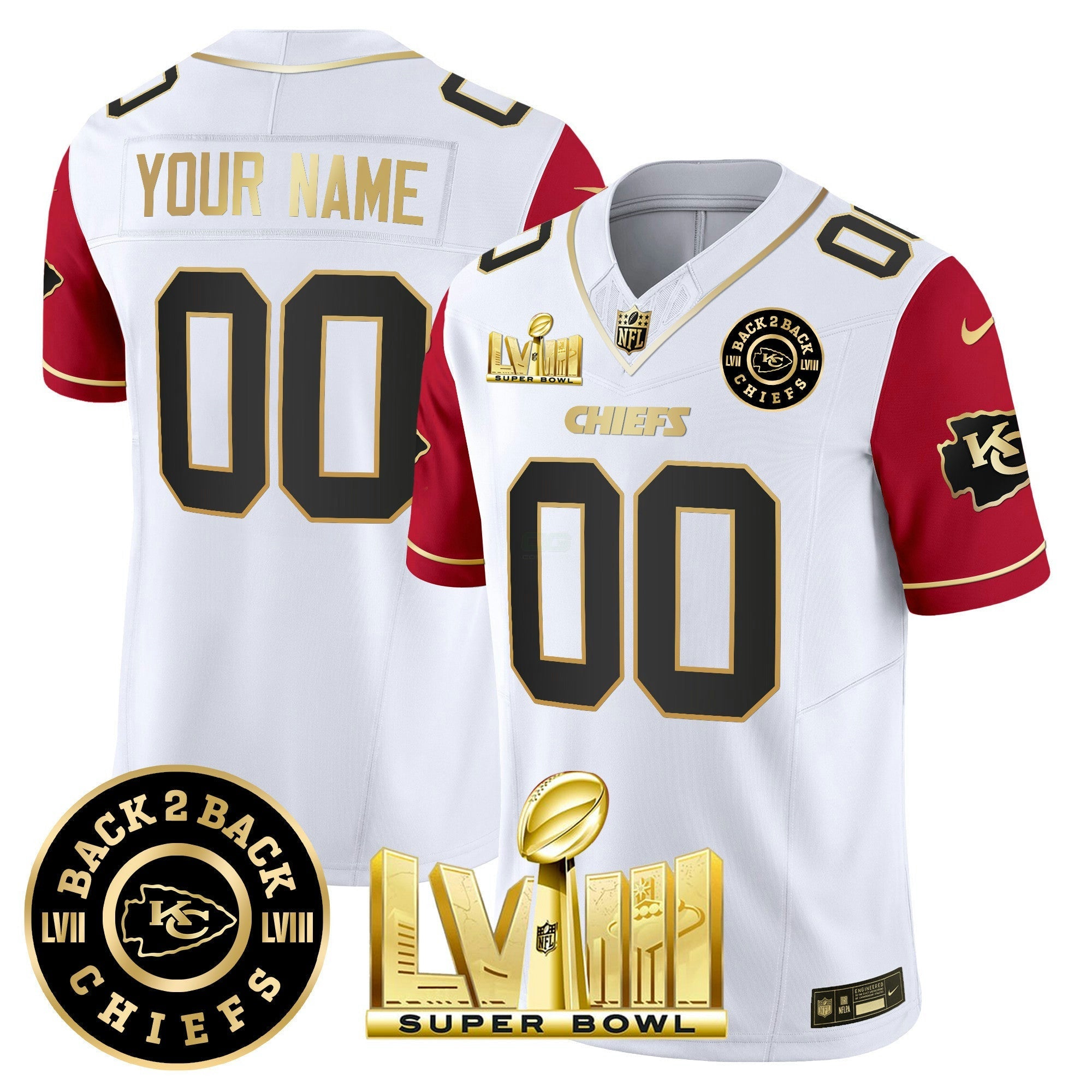 Camisa NFL Super Bowl LVIII & Back 2 Back Patch Vapor Jersey V4