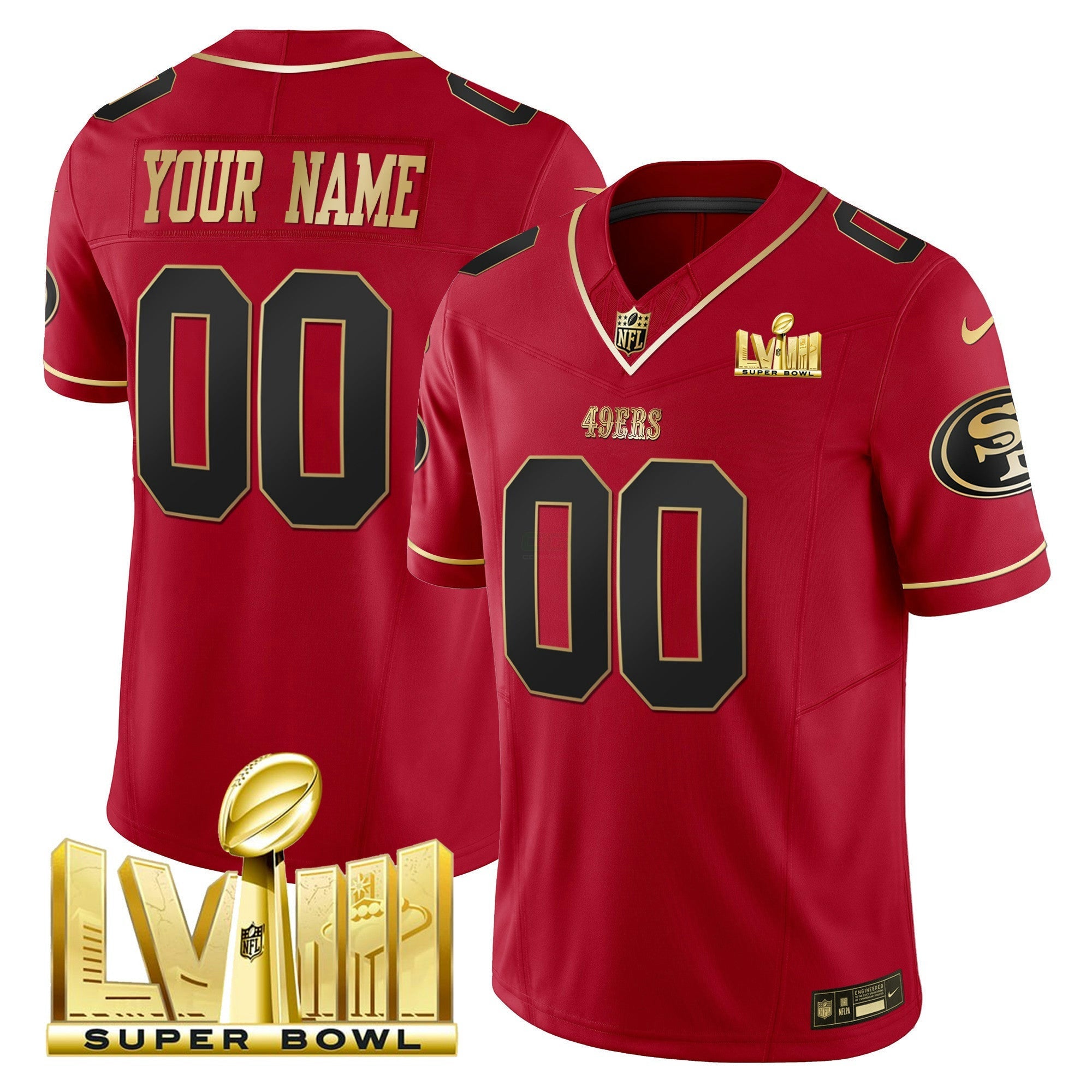 Camisa NFL Super Bowl LVIII Dourada Patch Vapor Jersey