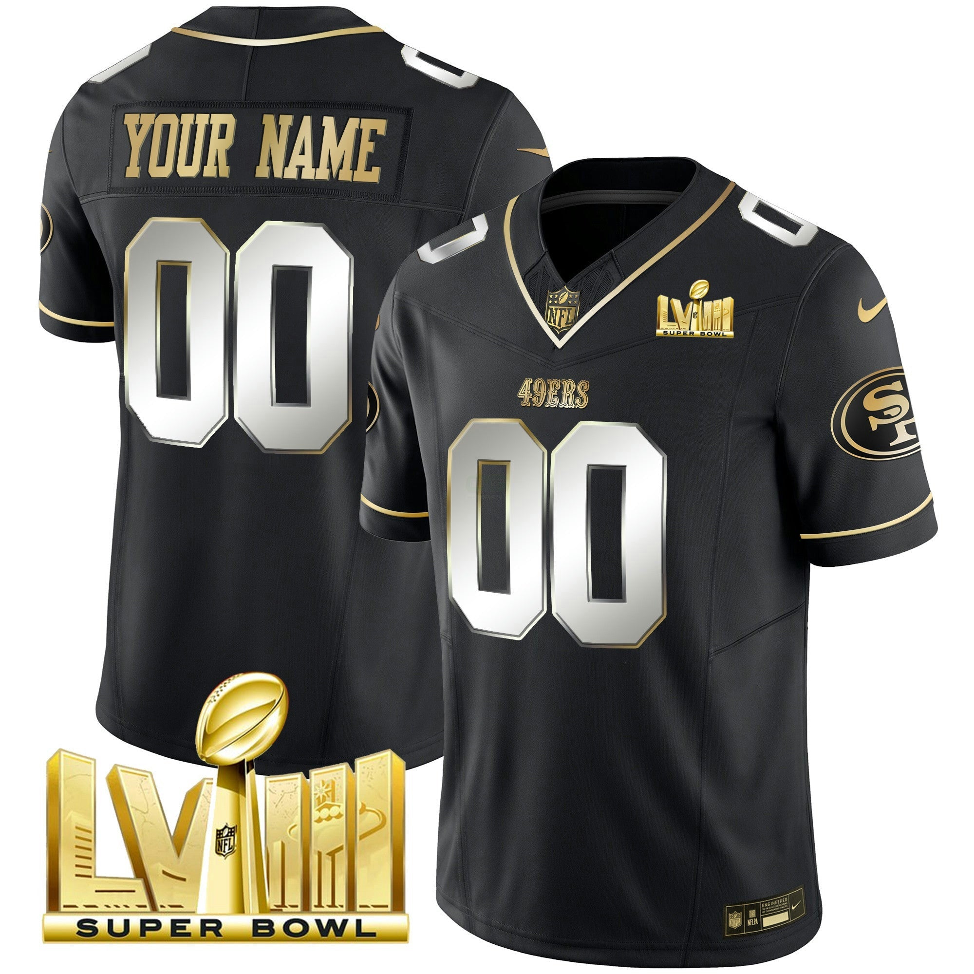 Camisa NFL Super Bowl LVIII Dourada Patch Vapor Jersey