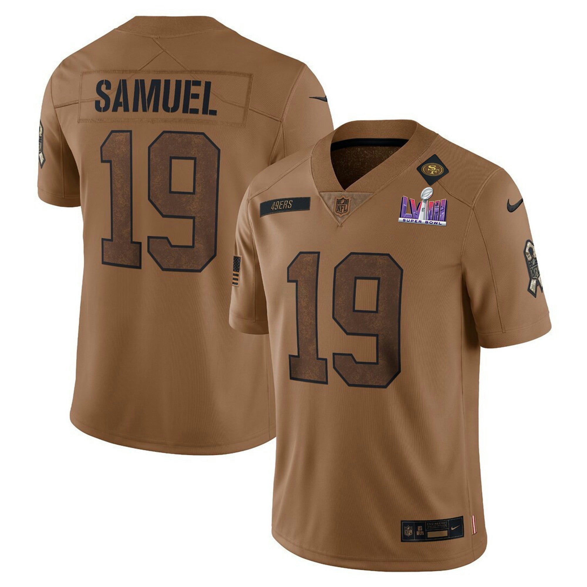 Camisa NFL Super Bowl LVIII Patch Salute To Service Marrom Limited Jersey