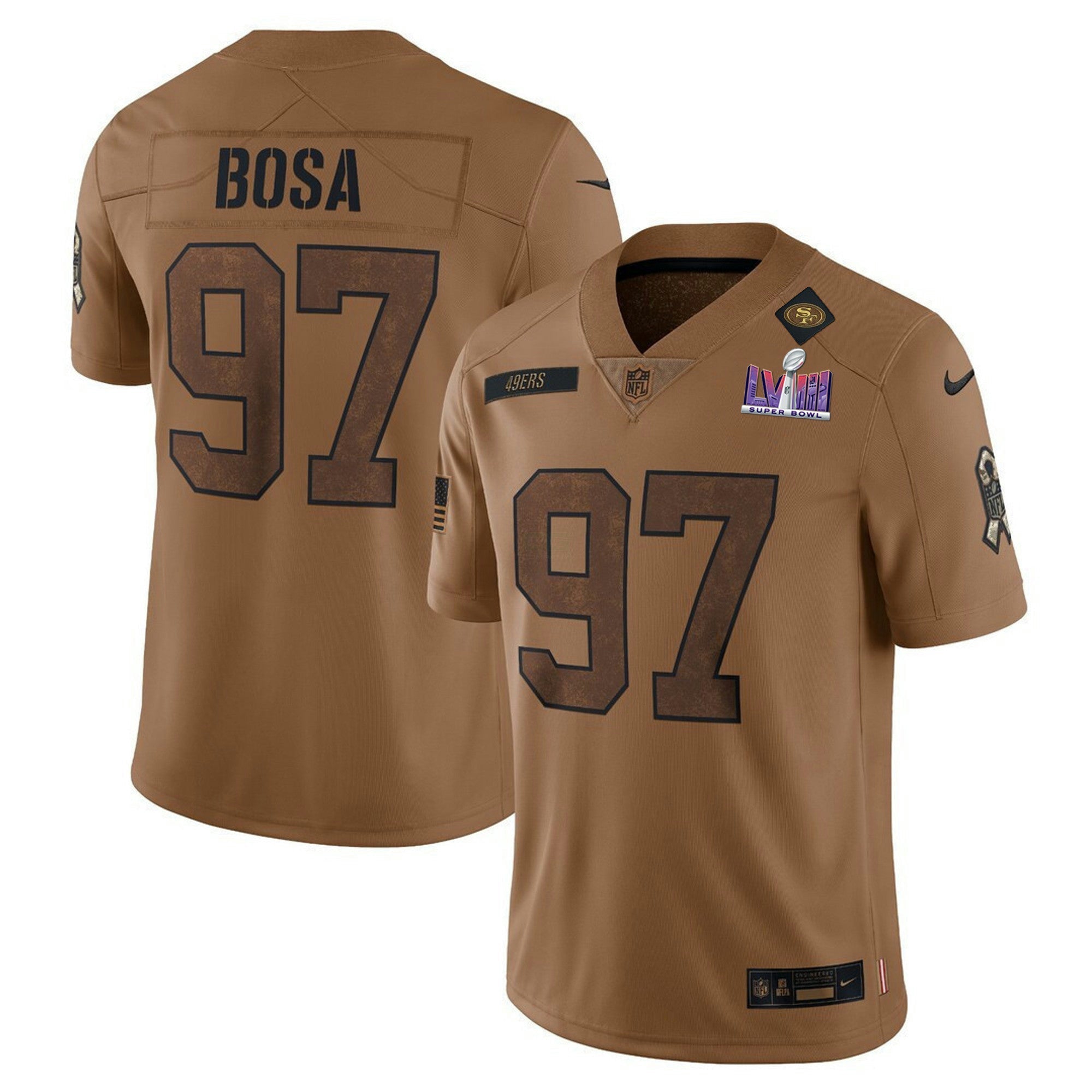 Camisa NFL Super Bowl LVIII Patch Salute To Service Marrom Limited Jersey