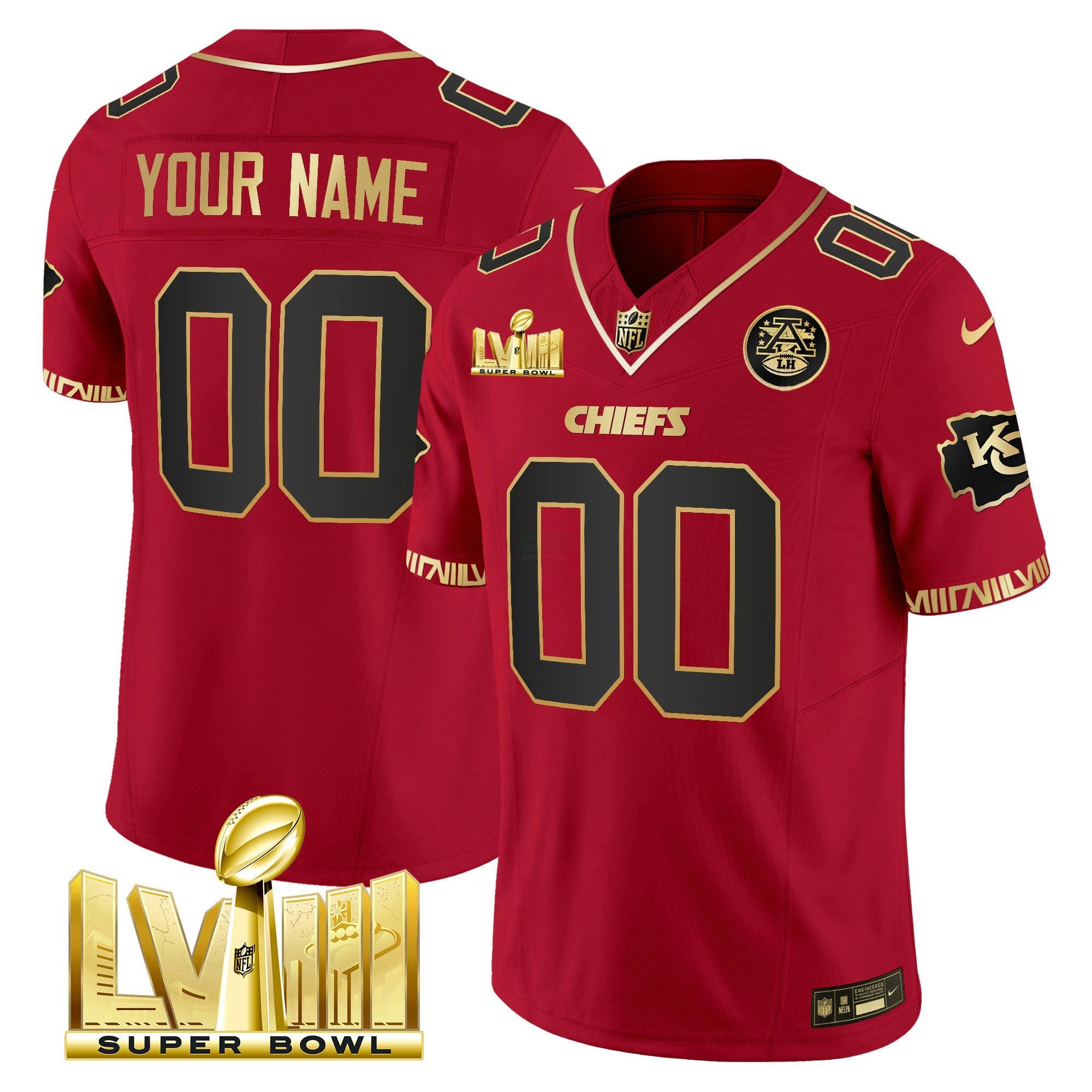 Camisa NFL Super Bowl LVIII Pattern Gold Vapor Jersey V2