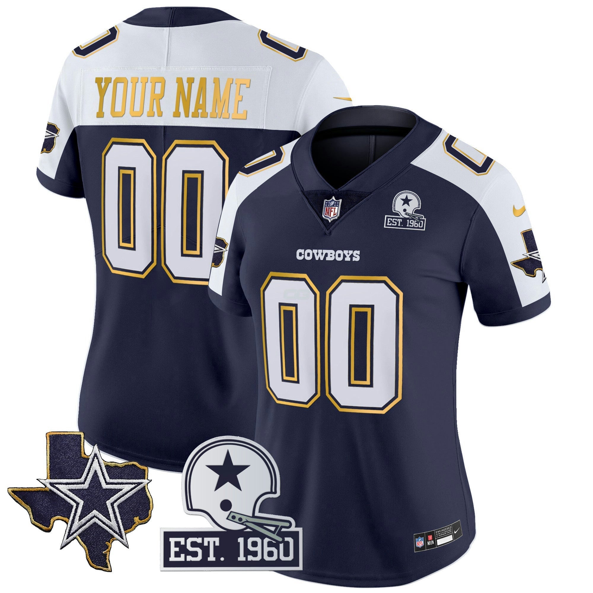 Camisa NFL Texas Patch Dourada Trim Vapor Jersey