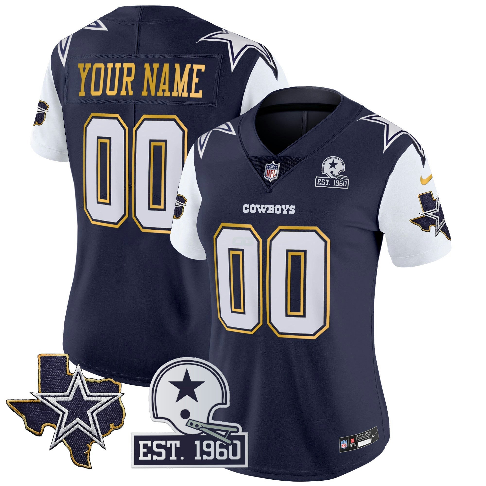 Camisa NFL Texas Patch Dourada Trim Vapor Jersey