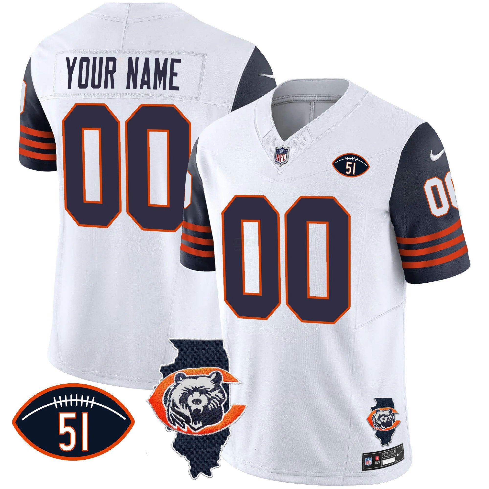 Camisa NFL Throwback Illinois Patch Vapor Jersey