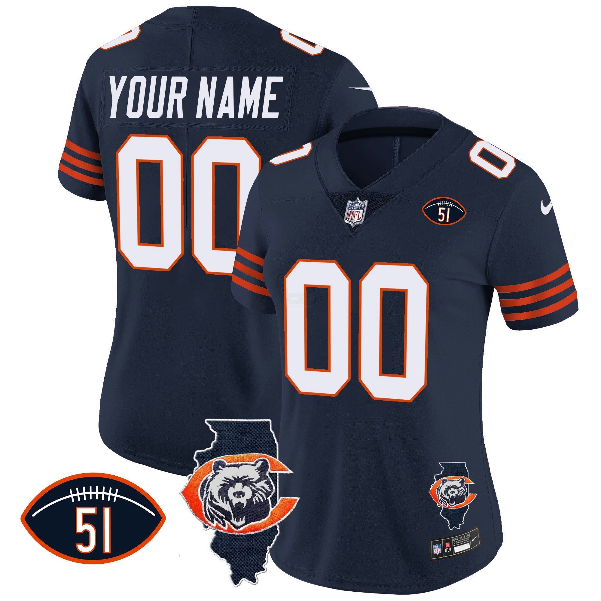 Camisa NFL Throwback Illinois Patch Vapor Jersey