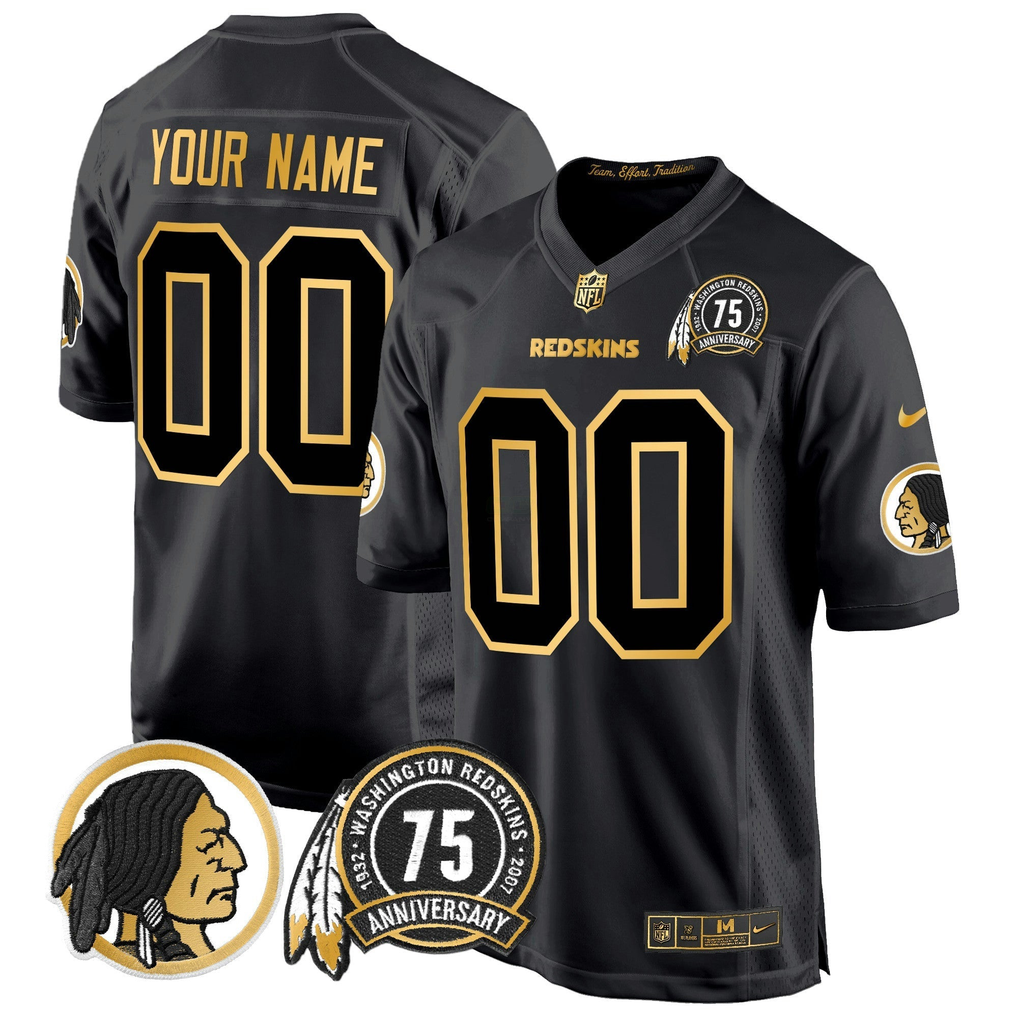 Camisa NFL Washington Redskins 75th Patch Throwback Dourada Game Jersey