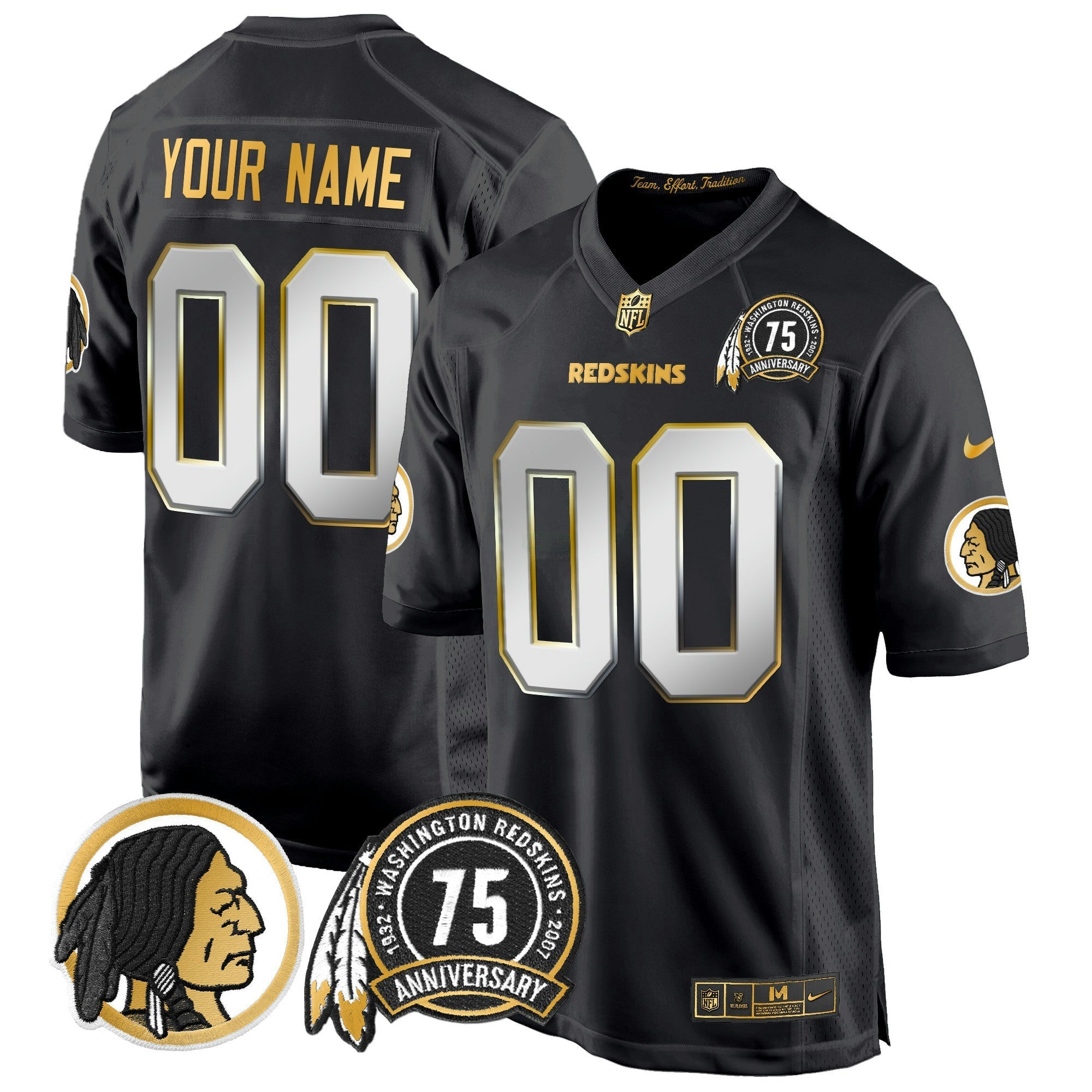 Camisa NFL Washington Redskins 75th Patch Throwback Dourada Game Jersey