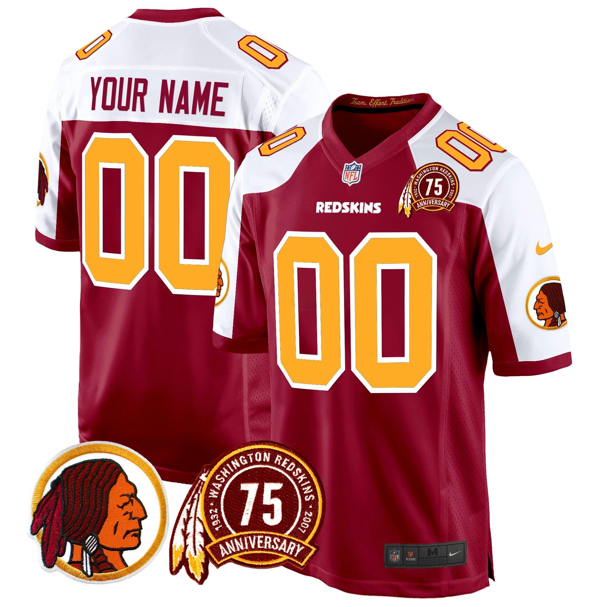 Camisa NFL Washington Redskins 75th Patch Throwback Game Jersey
