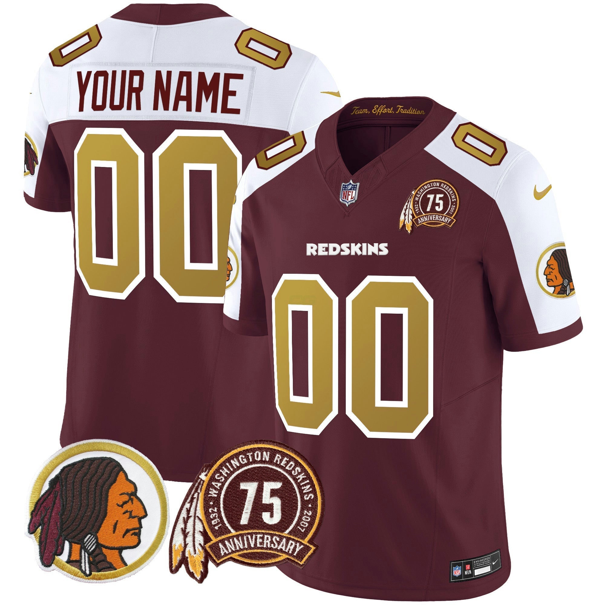 Camisa NFL Washington Redskins 75th Patch Throwback Vapor Limited Jersey V2