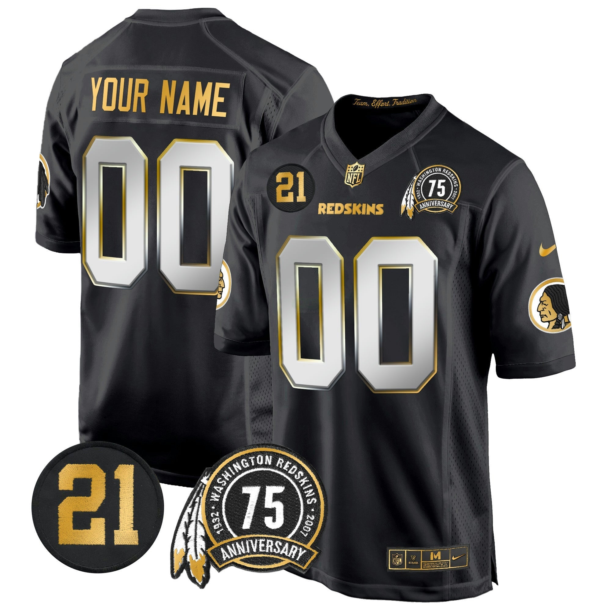 Camisa NFL Washington Redskins 75th & Sean Taylor Patch Dourada Game Jersey