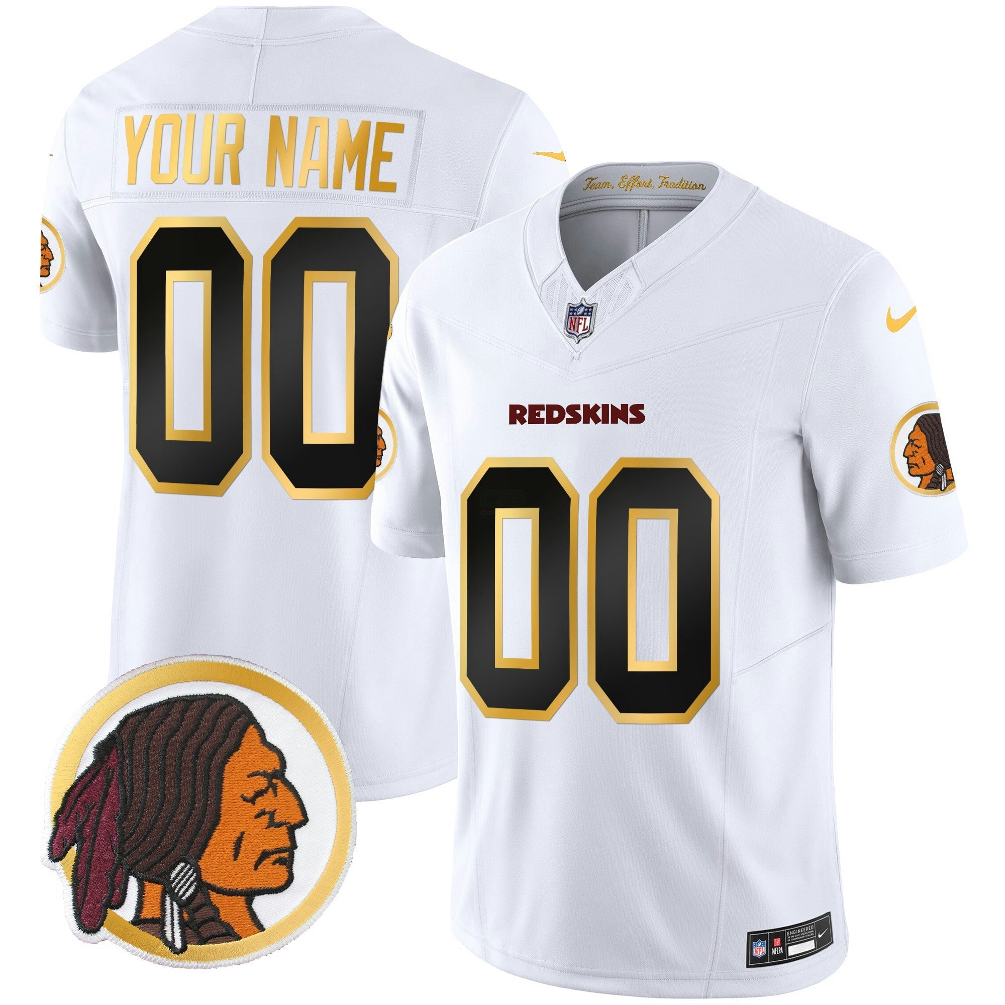 Camisa NFL Washington Redskins Throwback Vapor Dourada Trim Jersey