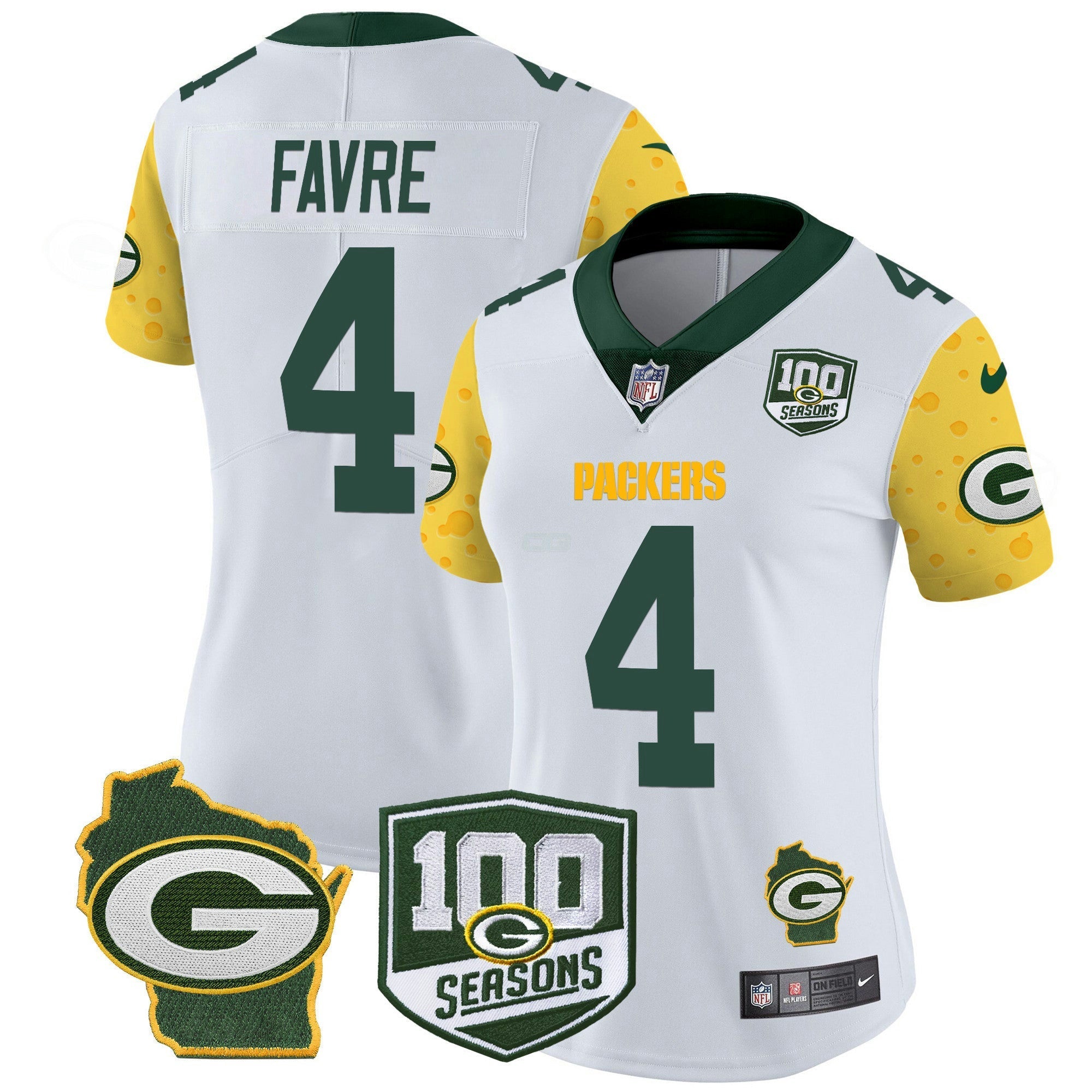 Camisa NFL Women’s 100th Season & Home Patch Cheese Vapor Limited Jersey