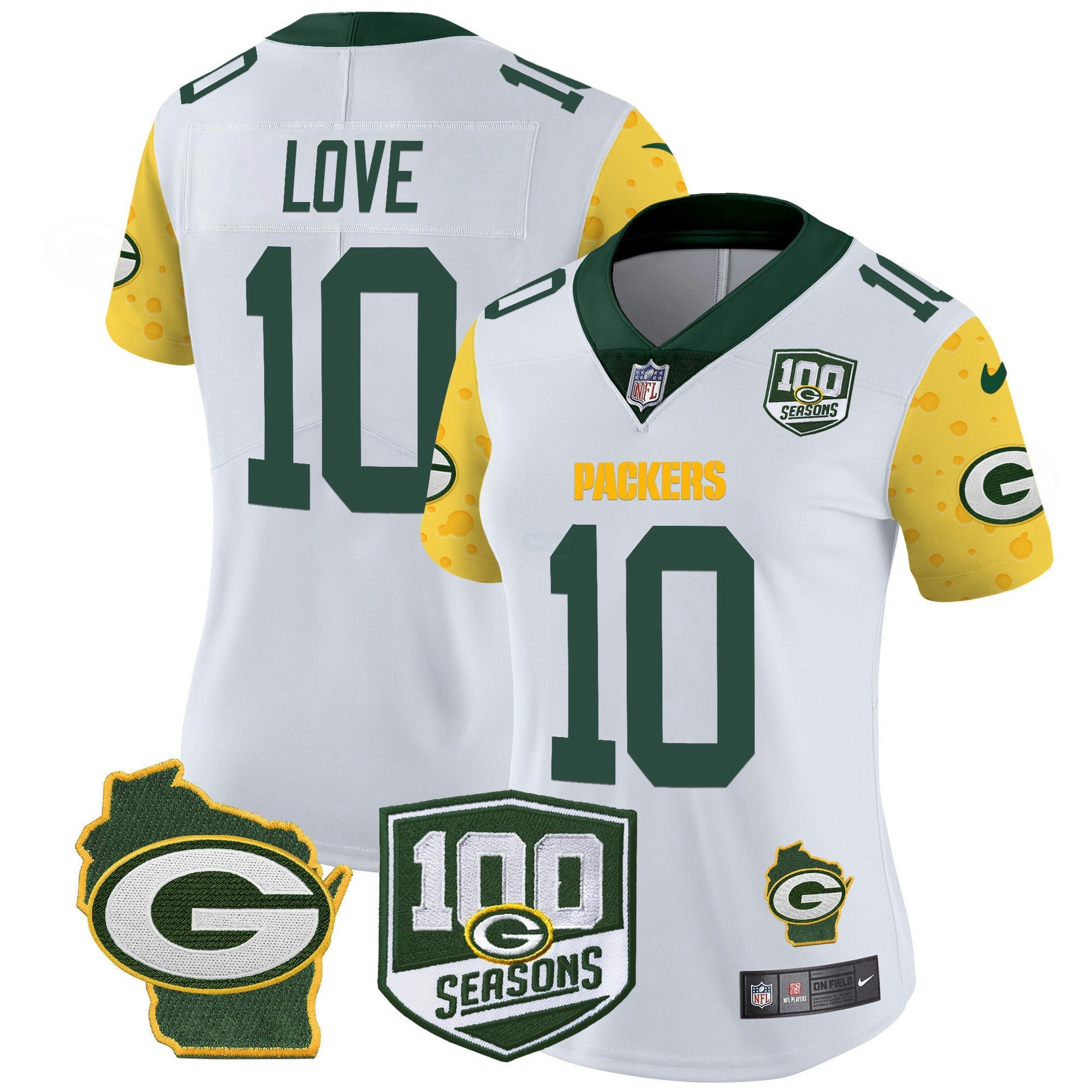 Camisa NFL Women’s 100th Season & Home Patch Cheese Vapor Limited Jersey