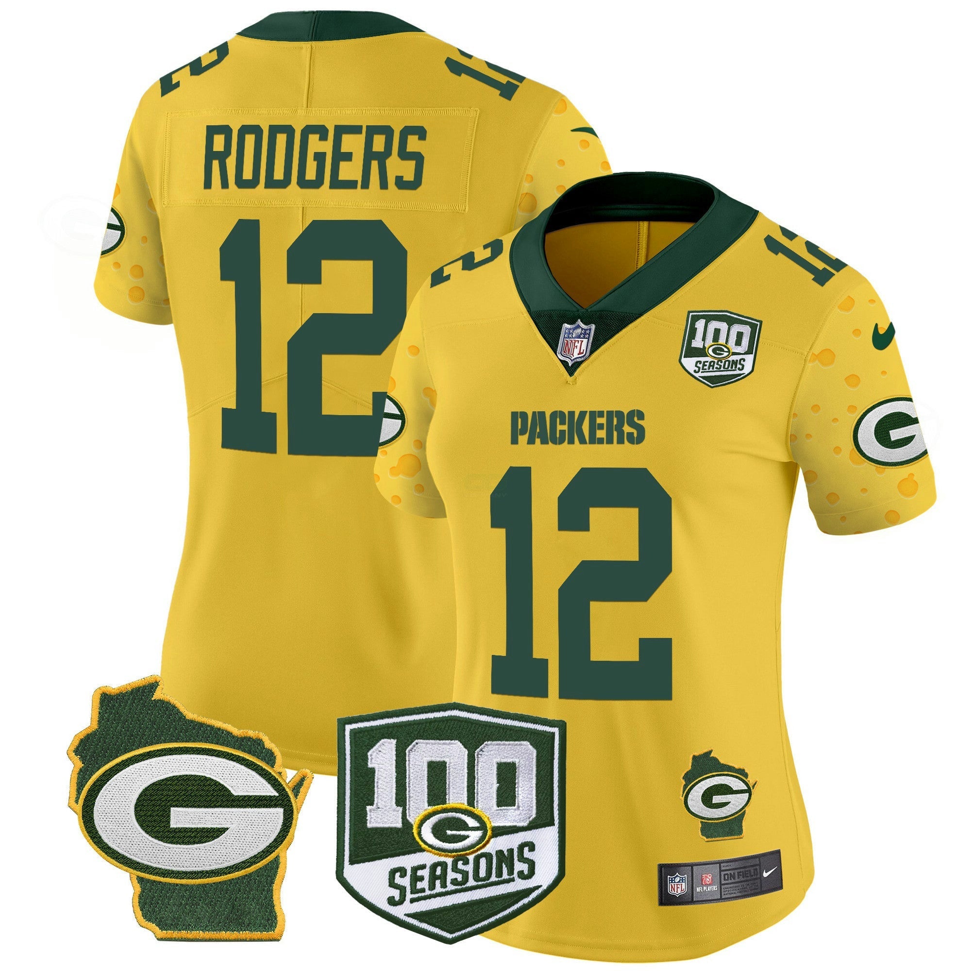 Camisa NFL Women’s 100th Season & Home Patch Cheese Vapor Limited Jersey