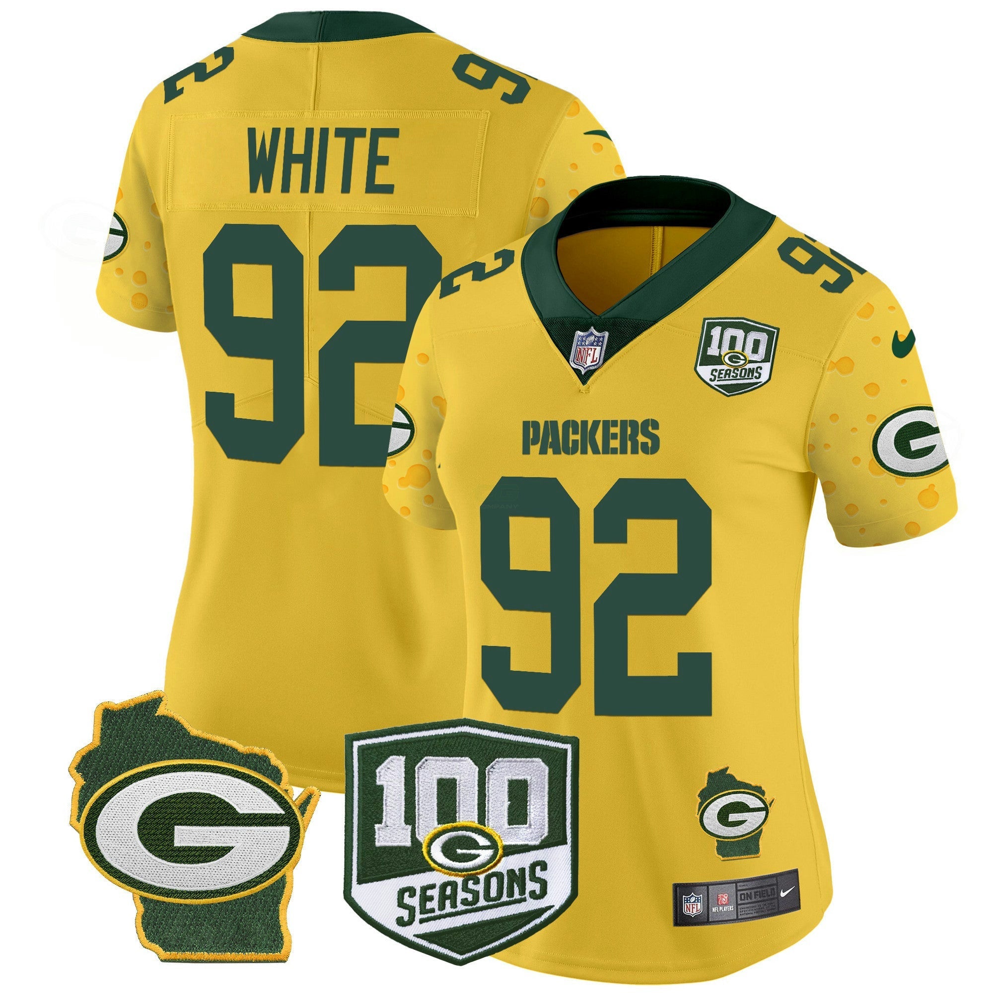Camisa NFL Women’s 100th Season & Home Patch Cheese Vapor Limited Jersey