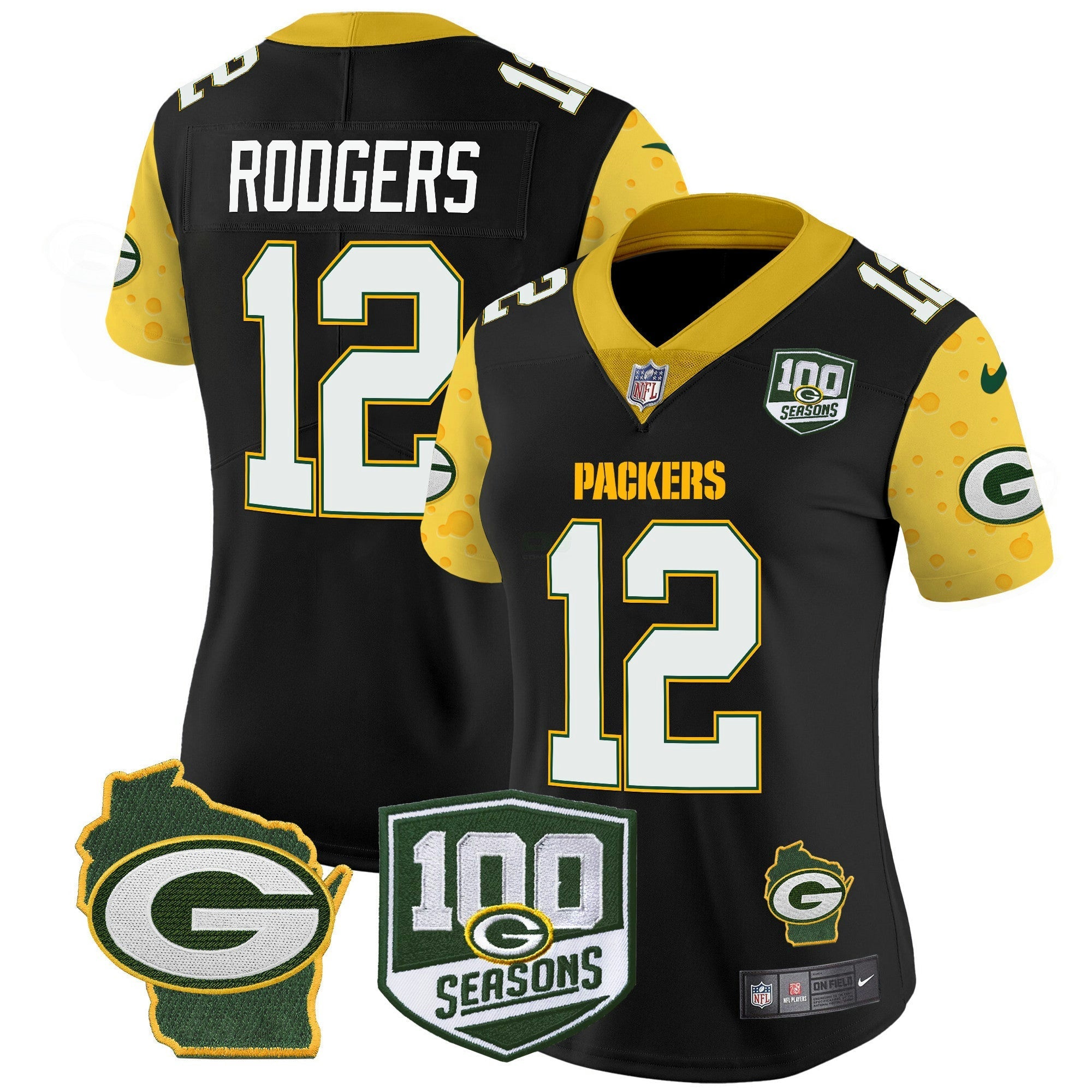 Camisa NFL Women’s 100th Season & Home Patch Cheese Vapor Limited Jersey