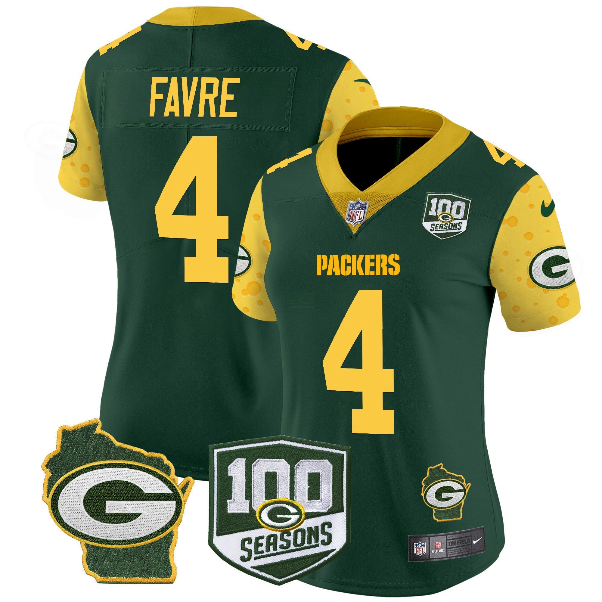 Camisa NFL Women’s 100th Season & Home Patch Cheese Vapor Limited Jersey