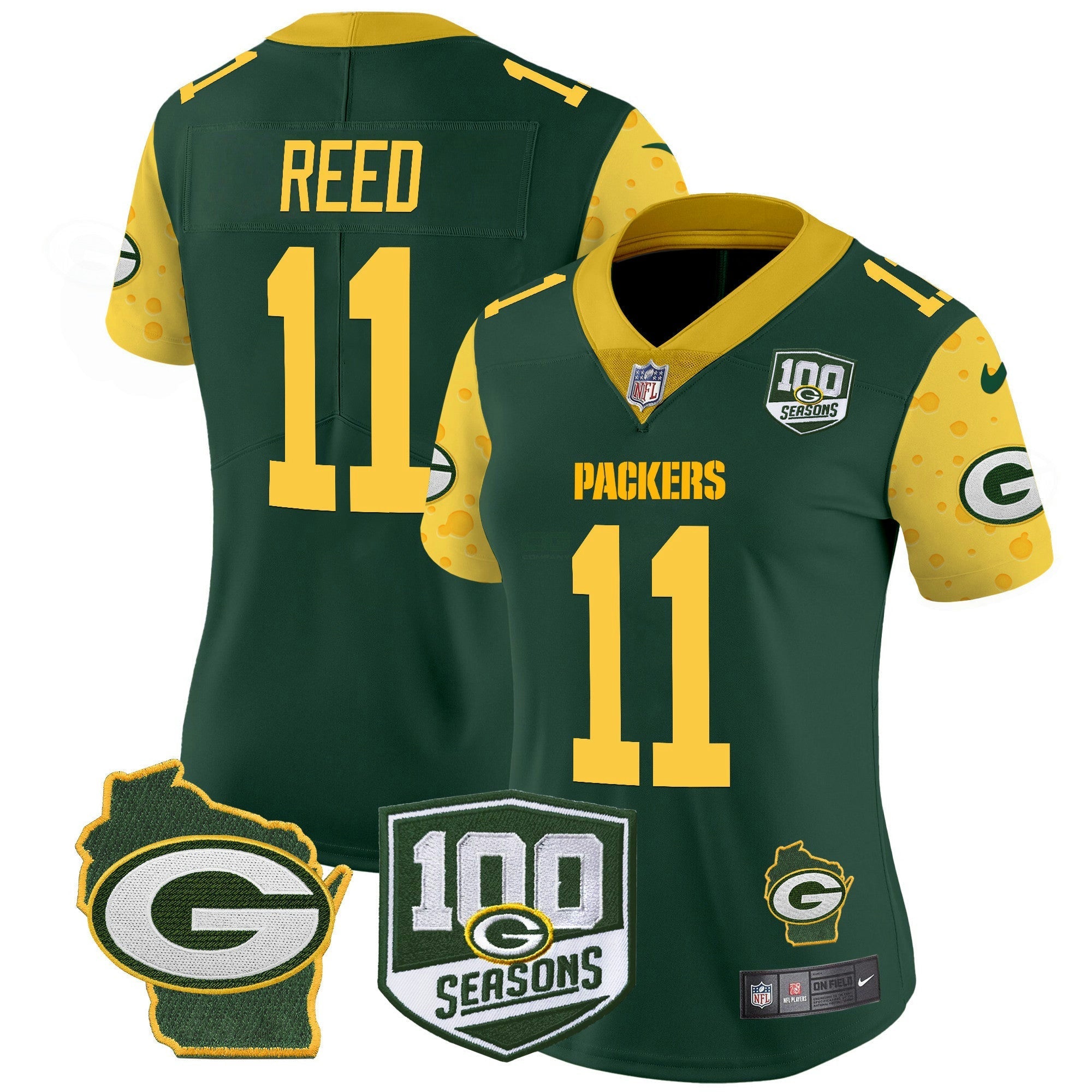 Camisa NFL Women’s 100th Season & Home Patch Cheese Vapor Limited Jersey