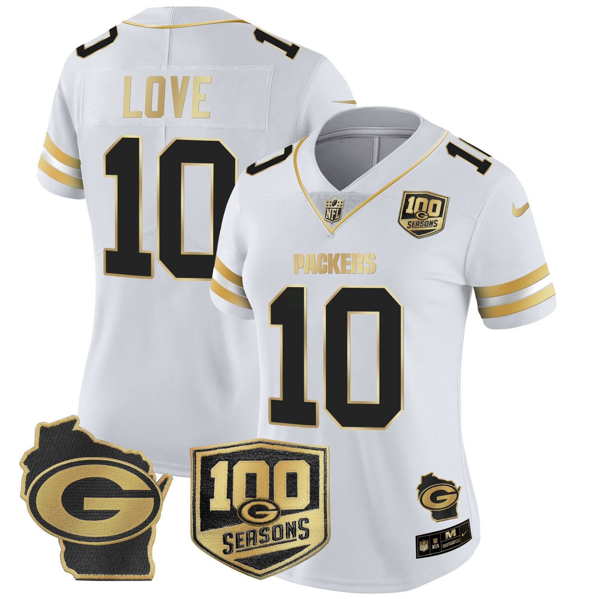 Camisa NFL Women’s 100th Season & Home Patch Dourada Vapor Limited Jersey
