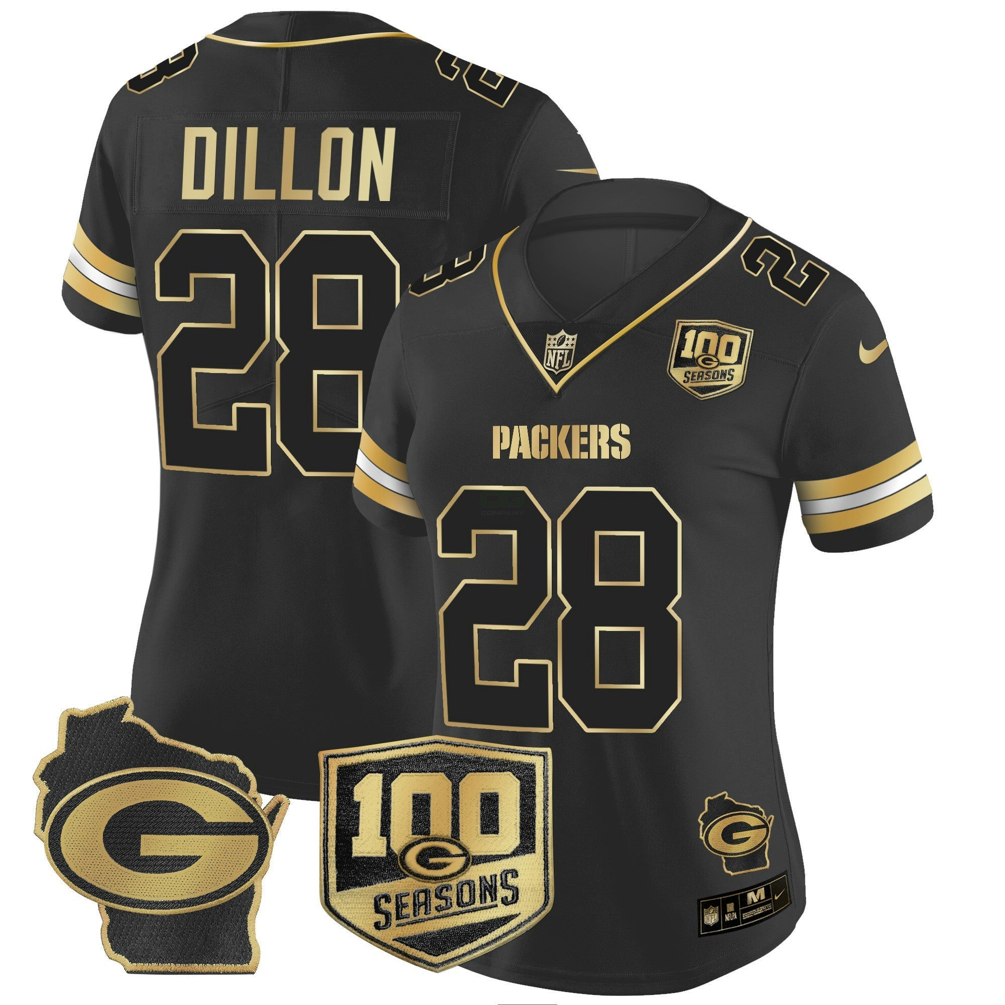 Camisa NFL Women’s 100th Season & Home Patch Dourada Vapor Limited Jersey