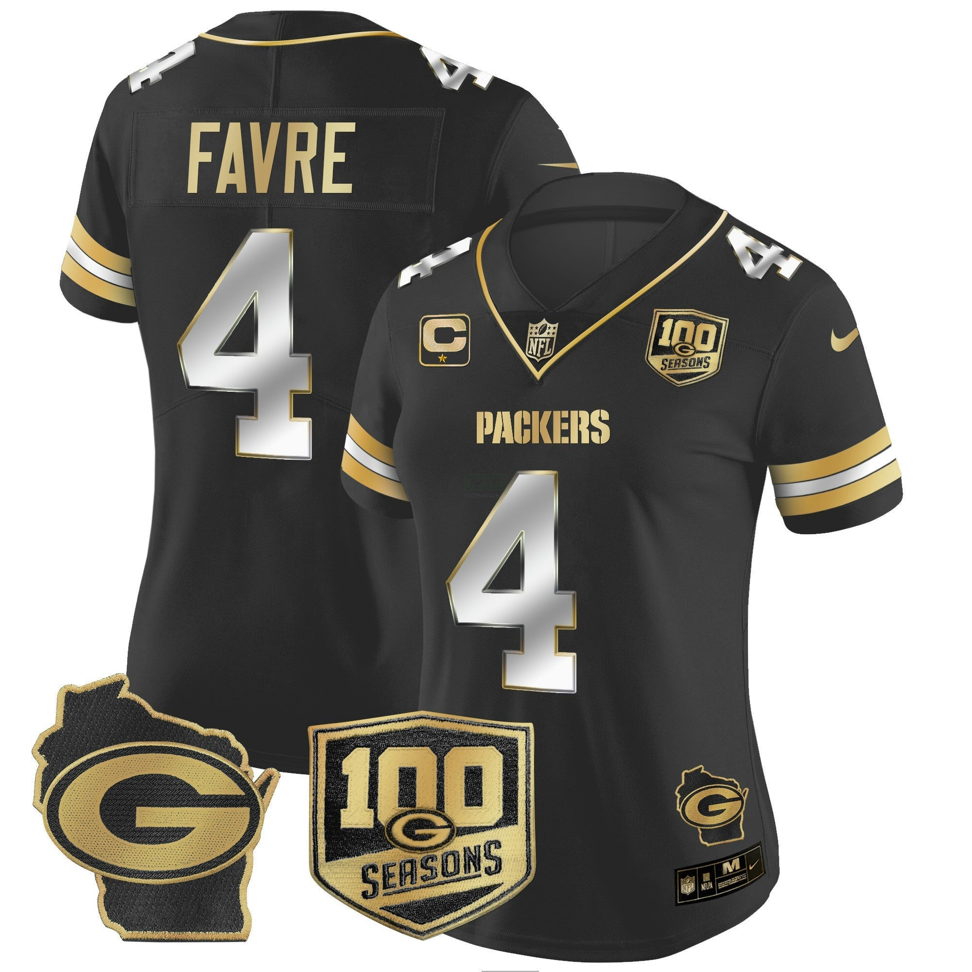 Camisa NFL Women’s 100th Season & Home Patch Dourada Vapor Limited Jersey