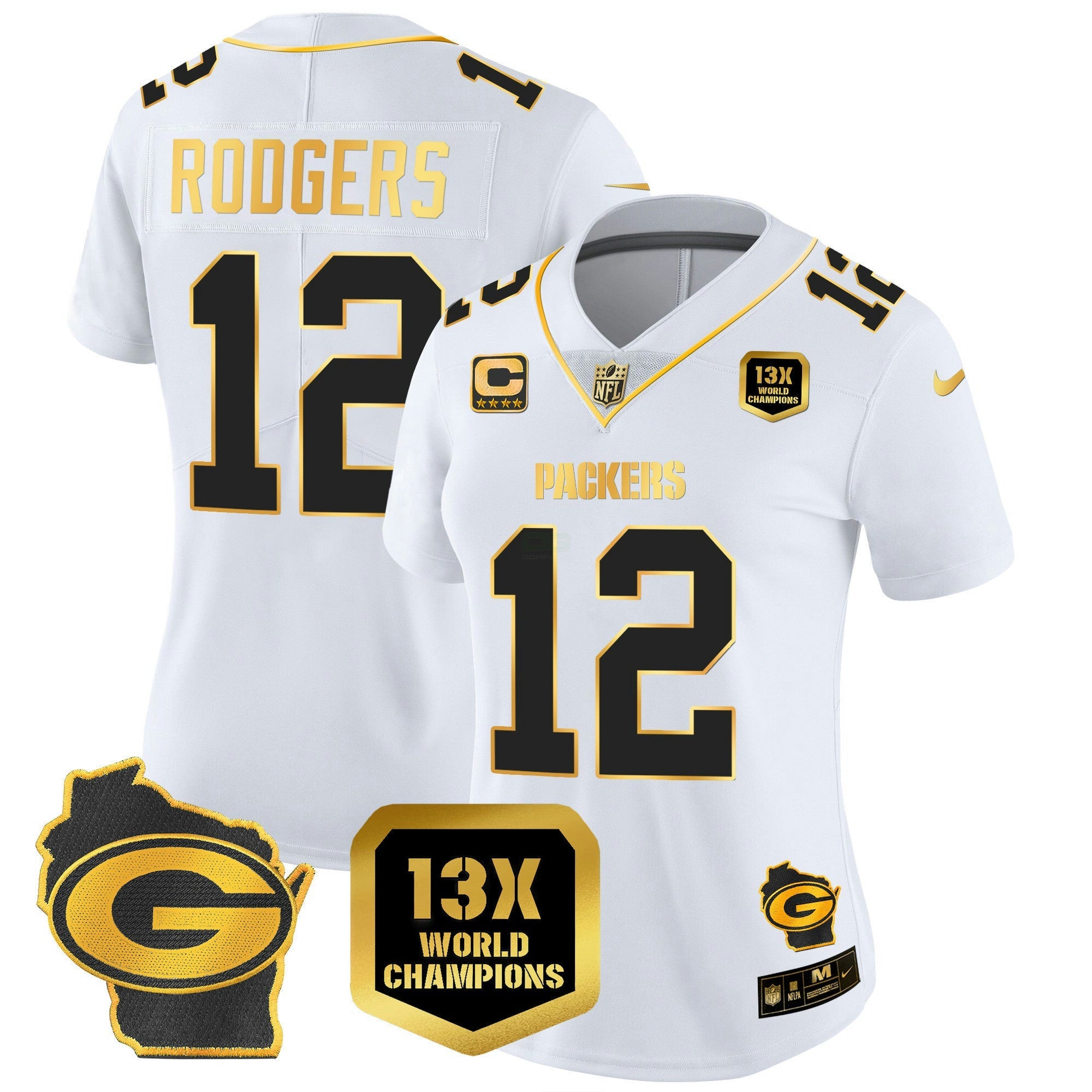 Camisa NFL Women’s 13 Time World Champions & Home Patch Dourada Vapor Jersey