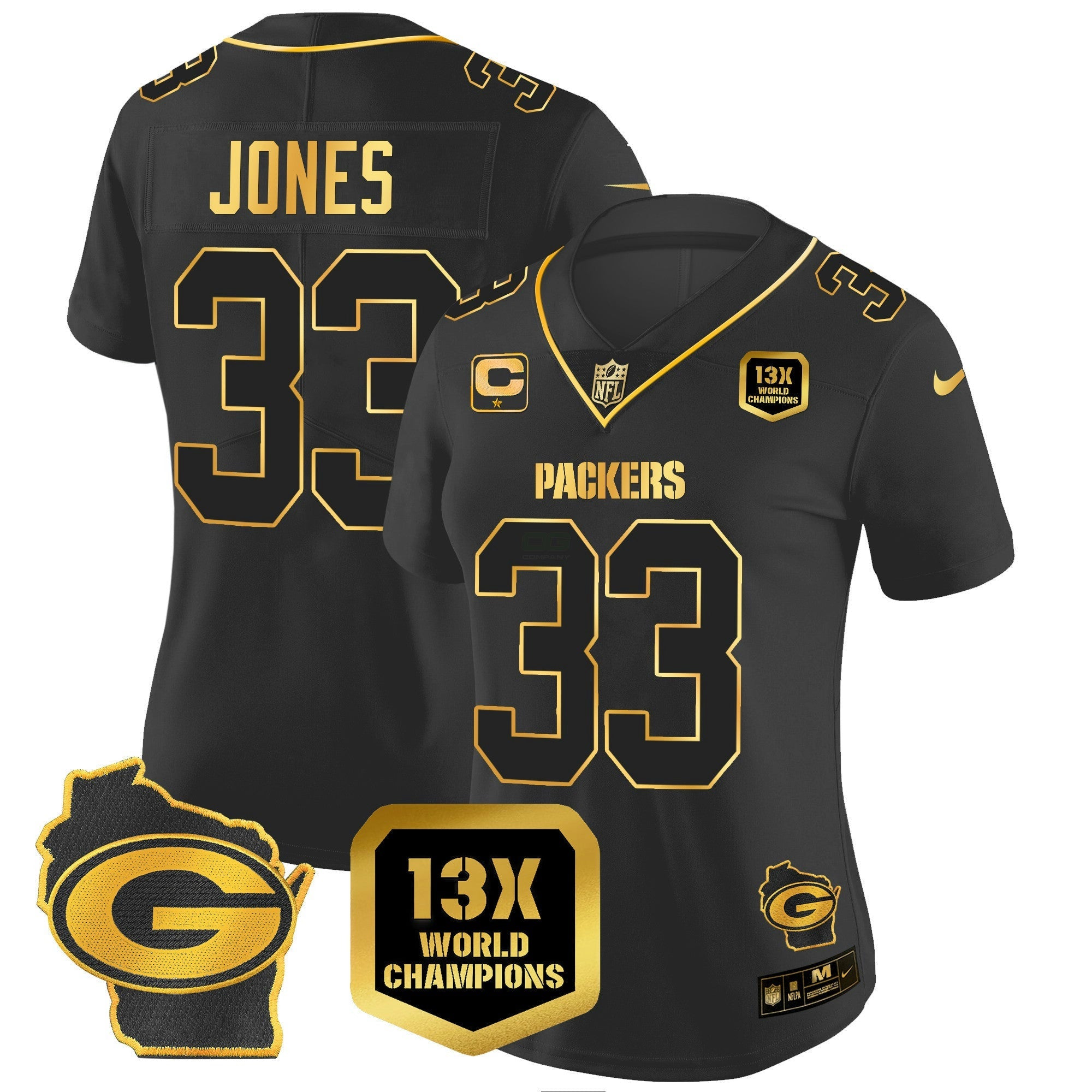Camisa NFL Women’s 13 Time World Champions & Home Patch Dourada Vapor Jersey