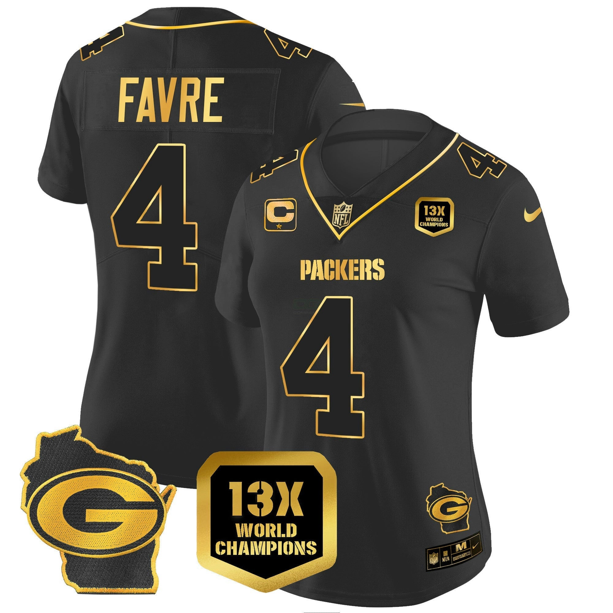 Camisa NFL Women’s 13 Time World Champions & Home Patch Dourada Vapor Jersey