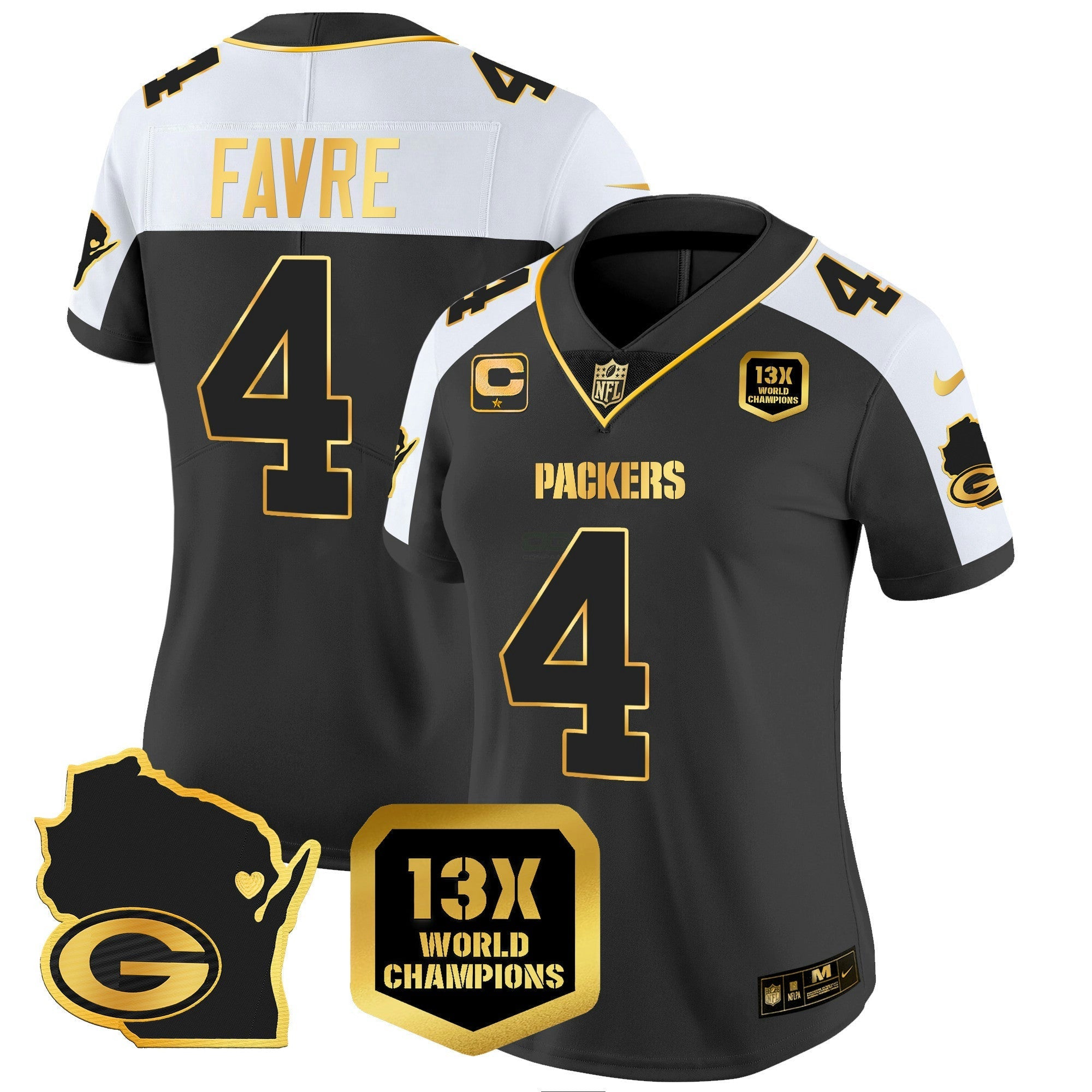 Camisa NFL Women’s 13 Time World Champions & Home Patch Dourada Vapor Jersey V2