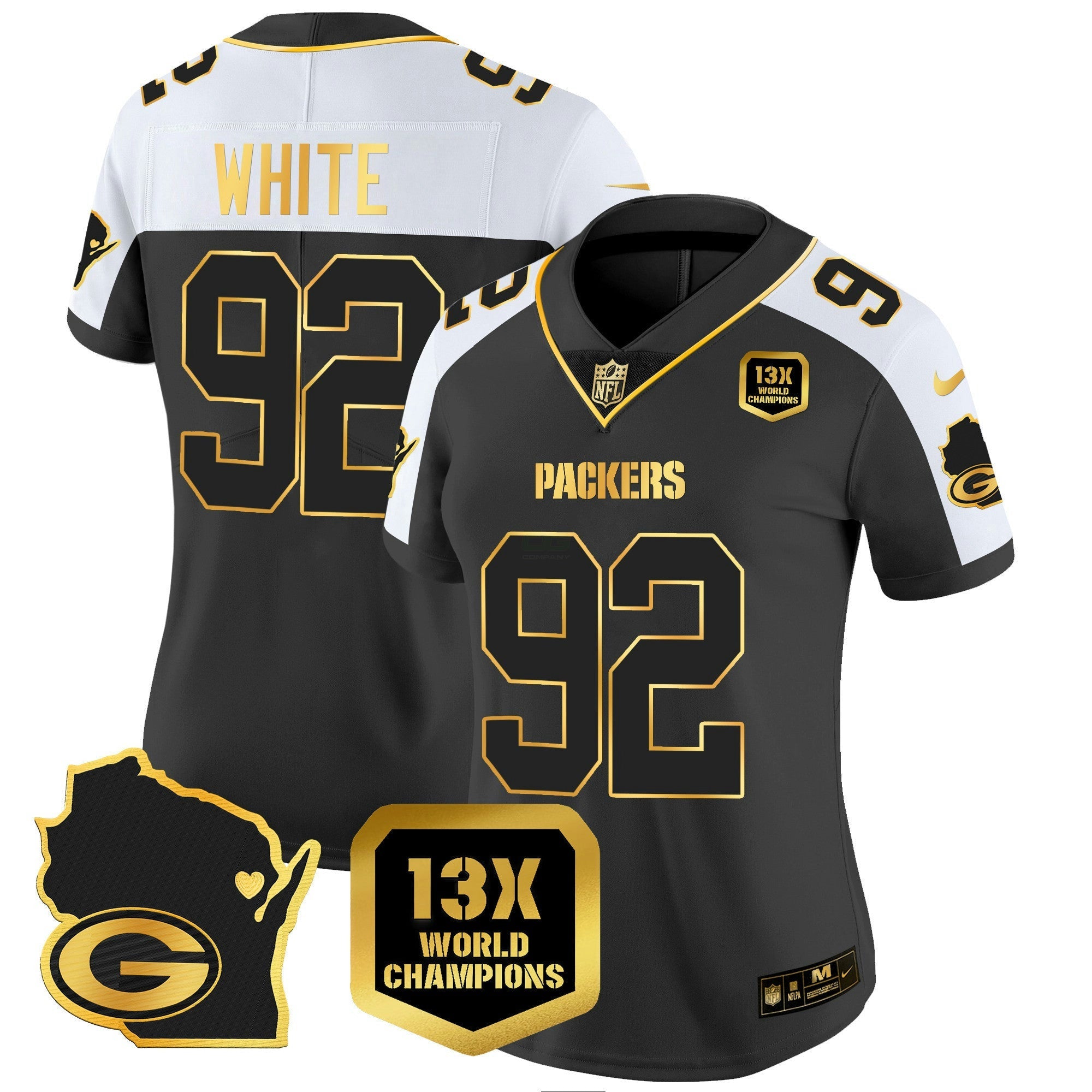 Camisa NFL Women’s 13 Time World Champions & Home Patch Dourada Vapor Jersey V2