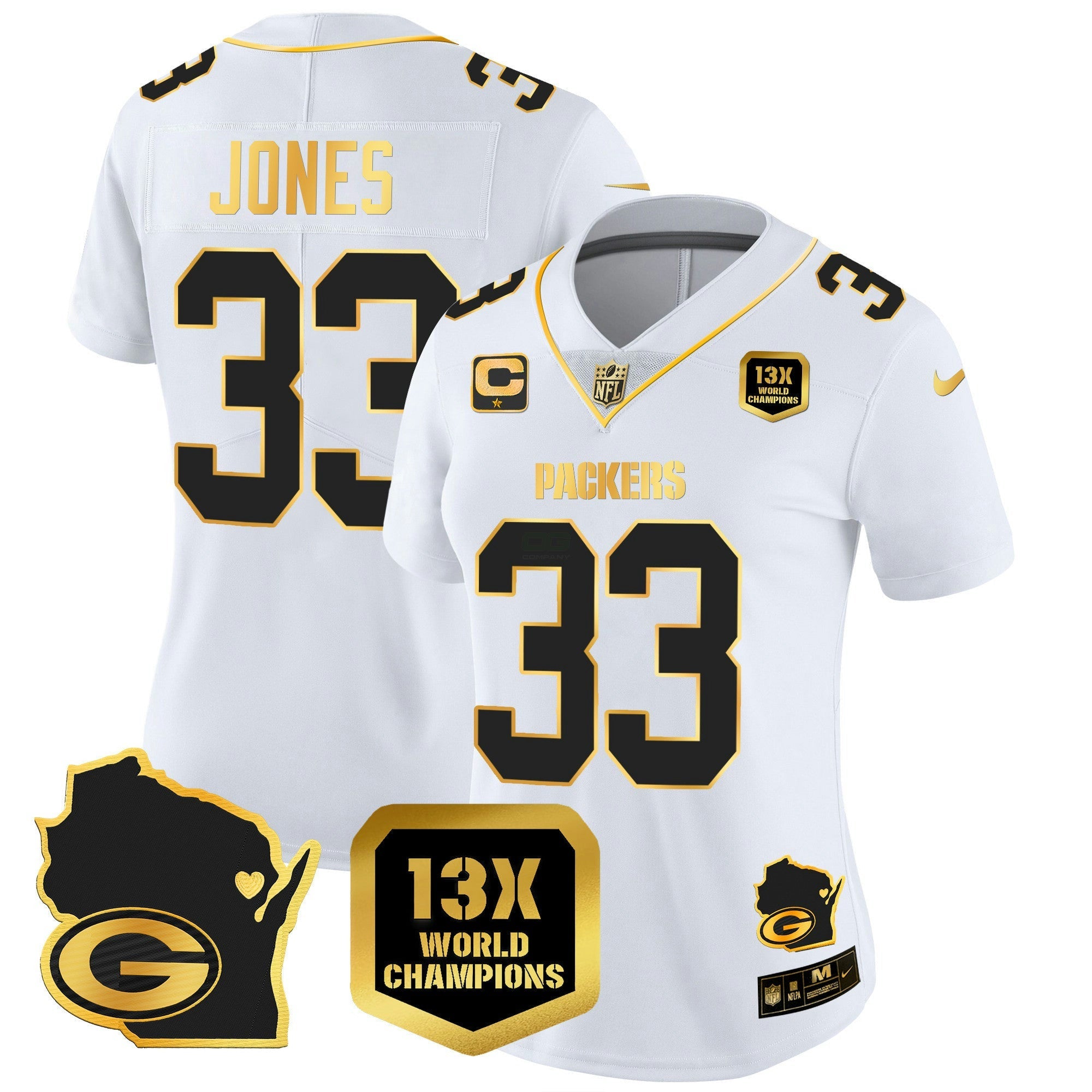 Camisa NFL Women’s 13 Time World Champions & Home Patch Dourada Vapor Jersey V2