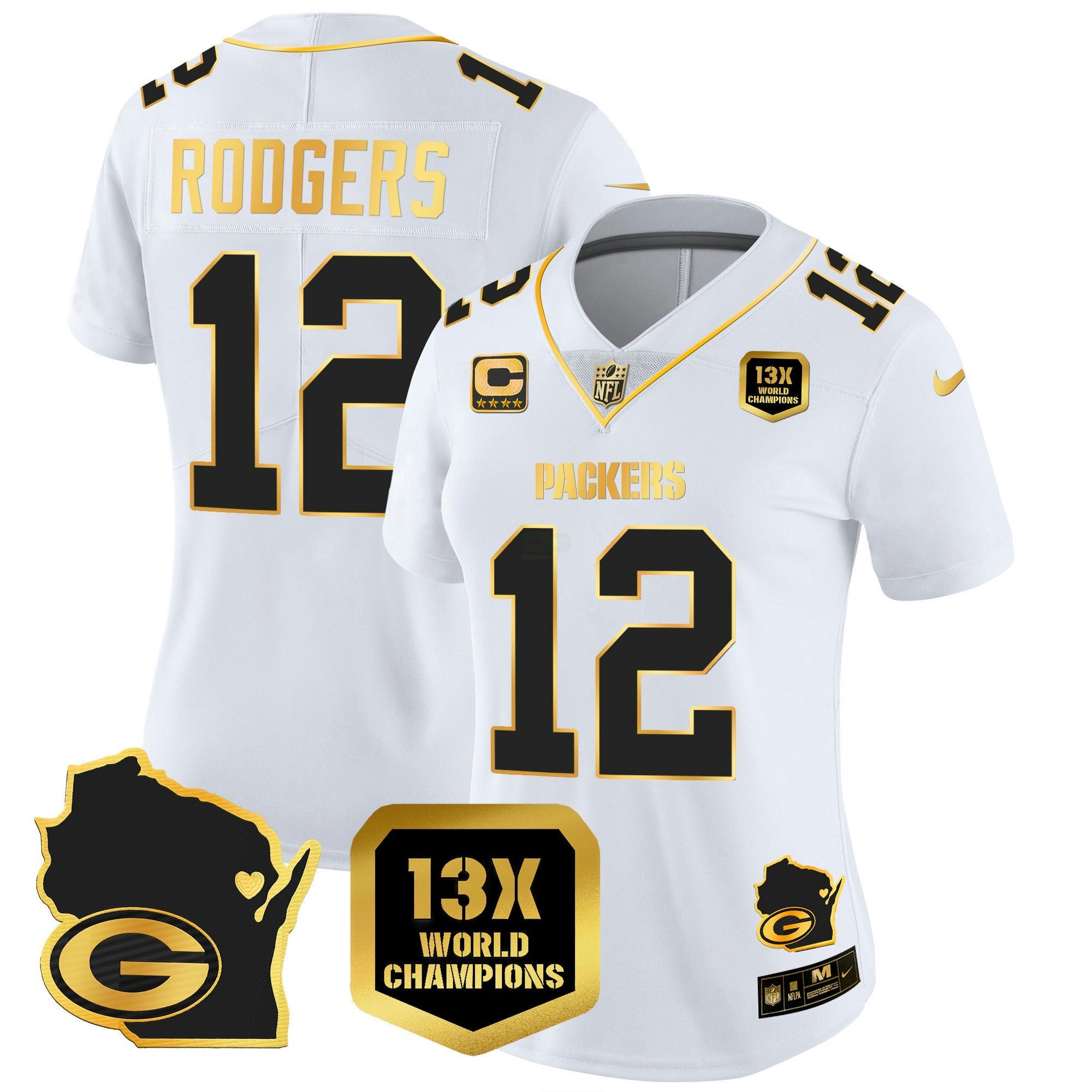 Camisa NFL Women’s 13 Time World Champions & Home Patch Dourada Vapor Jersey V2