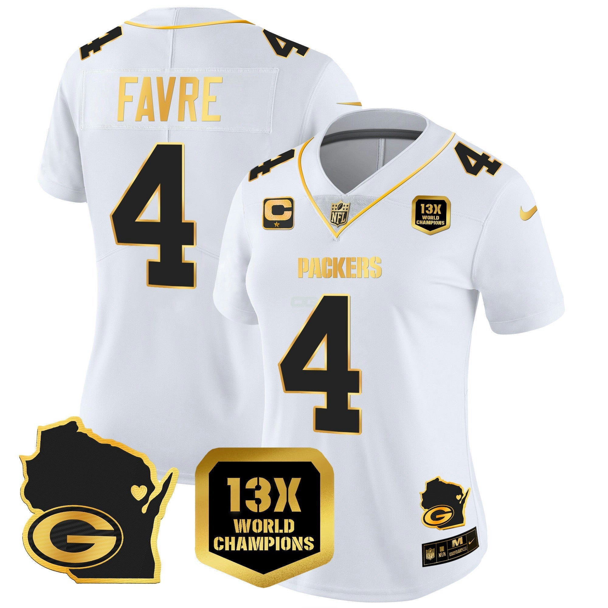Camisa NFL Women’s 13 Time World Champions & Home Patch Dourada Vapor Jersey V2