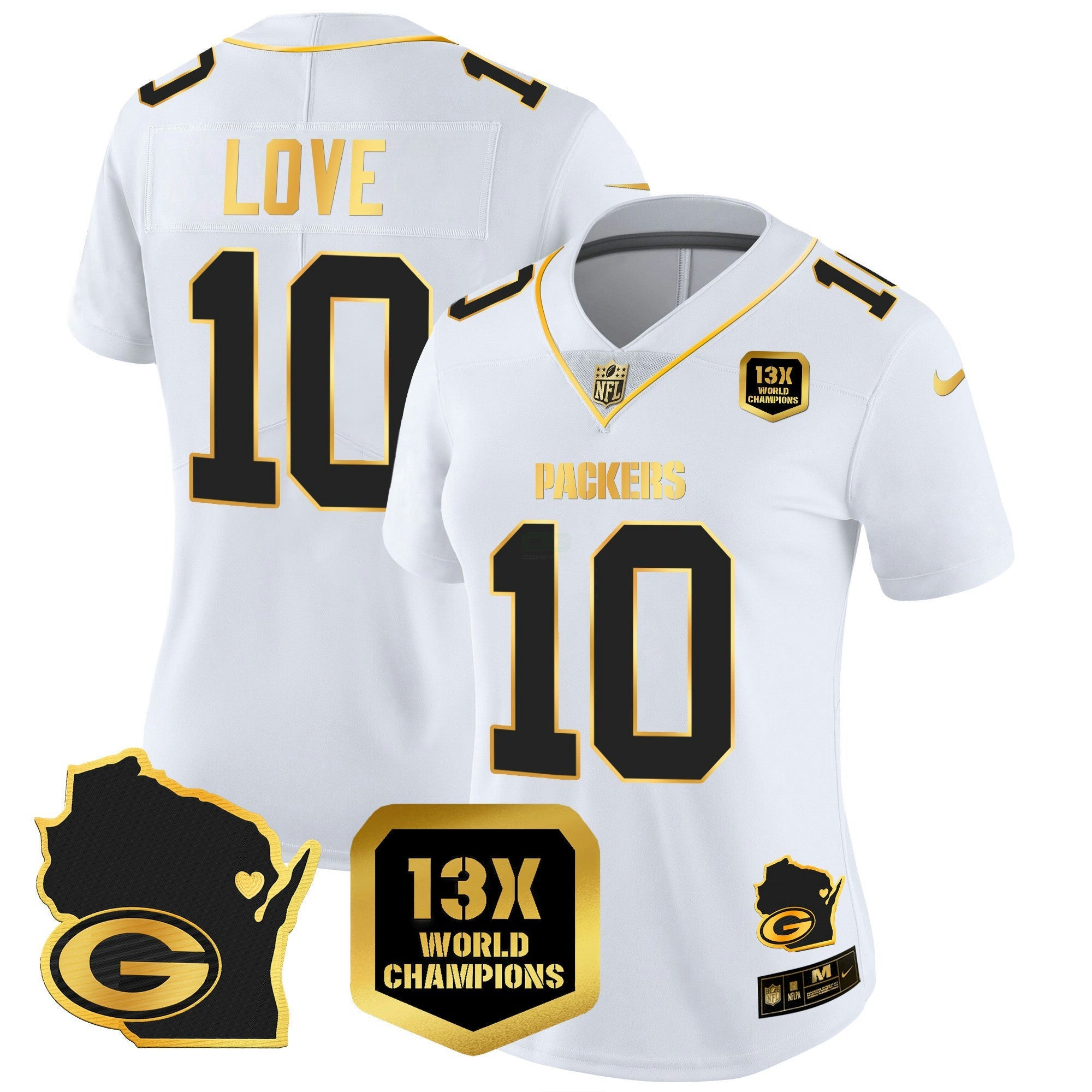 Camisa NFL Women’s 13 Time World Champions & Home Patch Dourada Vapor Jersey V2