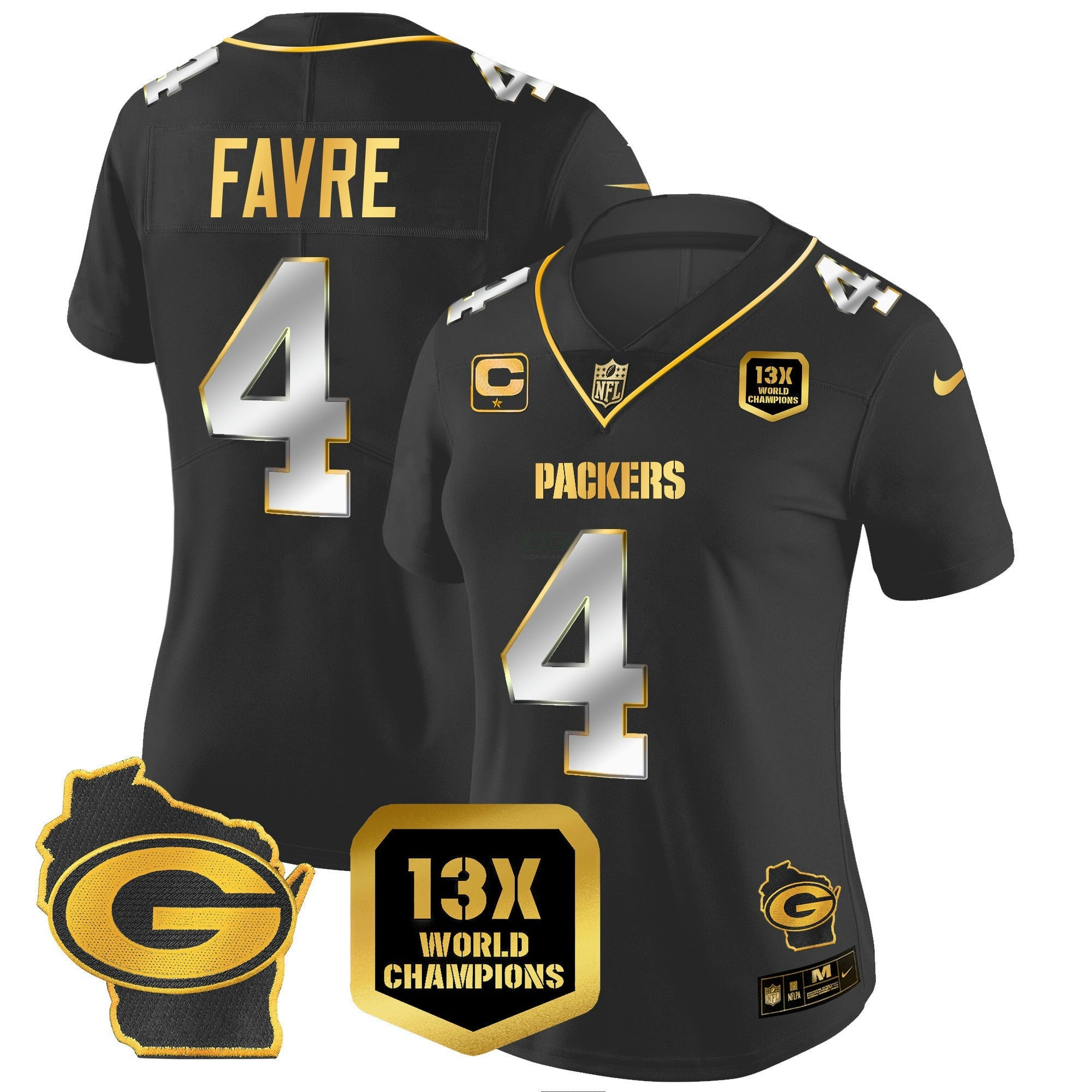 Camisa NFL Women’s 13 Time World Champions & Home Patch Dourada Vapor Jersey V2