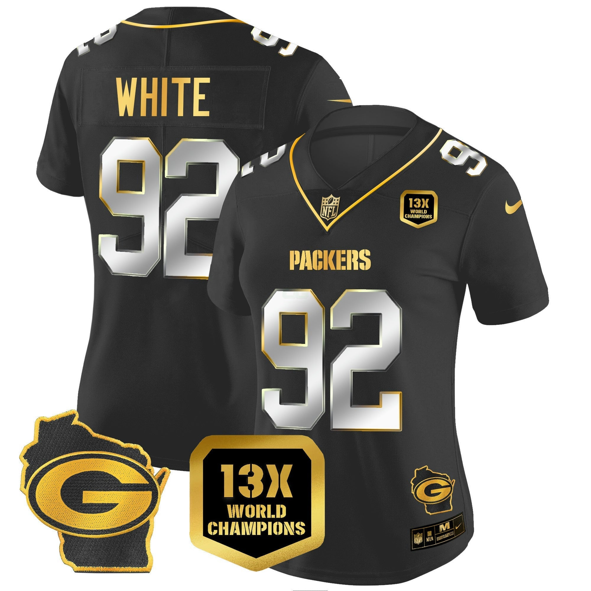 Camisa NFL Women’s 13 Time World Champions & Home Patch Dourada Vapor Jersey V2