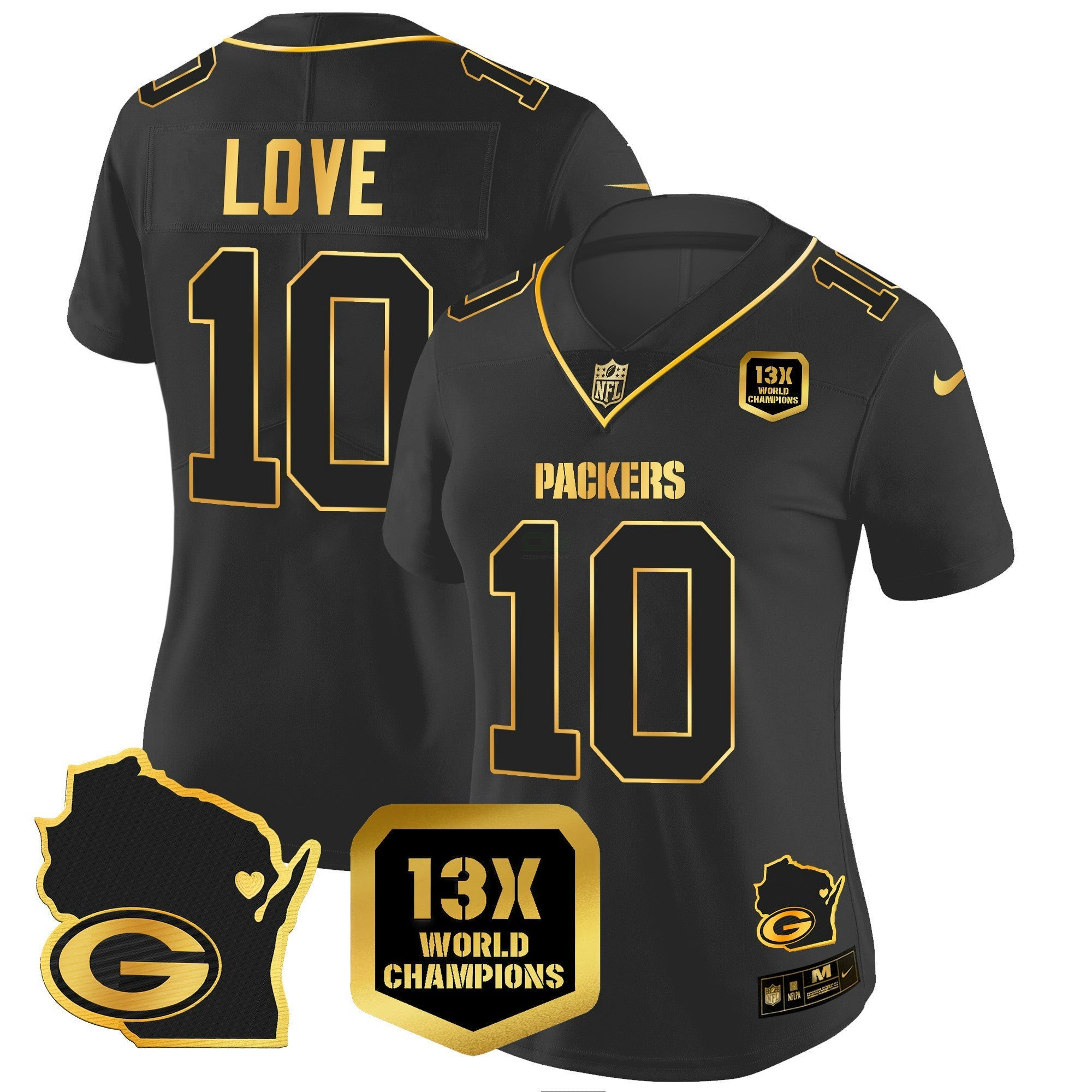 Camisa NFL Women’s 13 Time World Champions & Home Patch Dourada Vapor Jersey V2